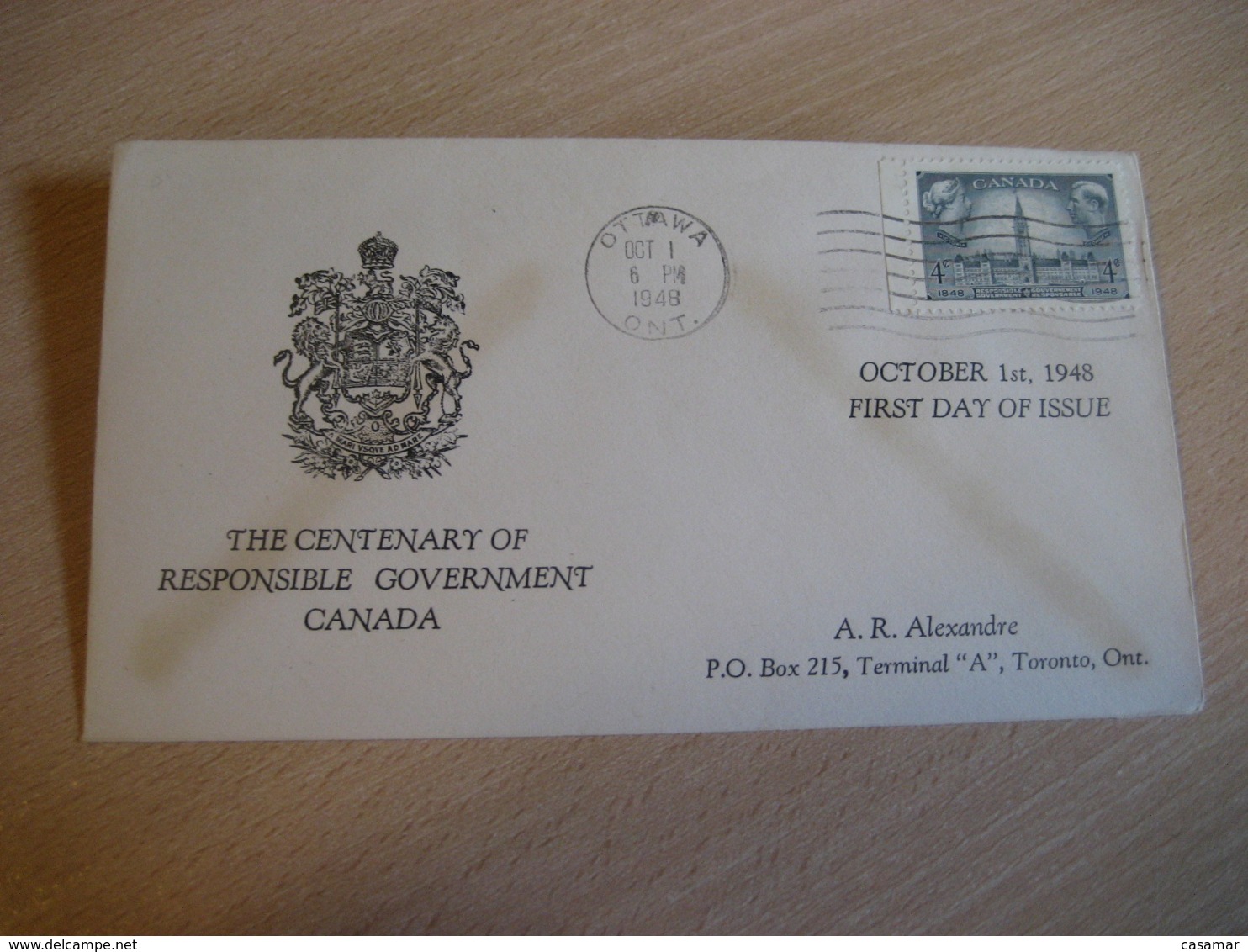 OTTAWA 1948 Yvert 228 Centenary Responsible Government FDC Cancel Cover CANADA - ....-1951
