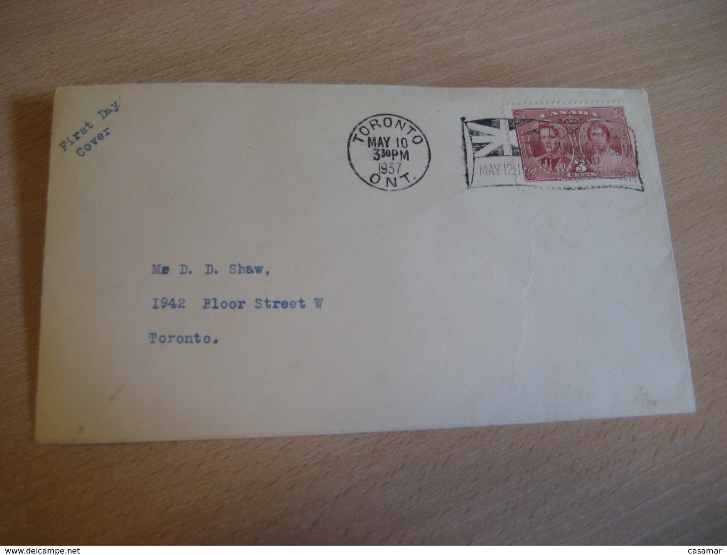 TORONTO 1937 Yvert 196 Royal Family Royalty Flag Cancel FDC Cancel Cover CANADA - ....-1951