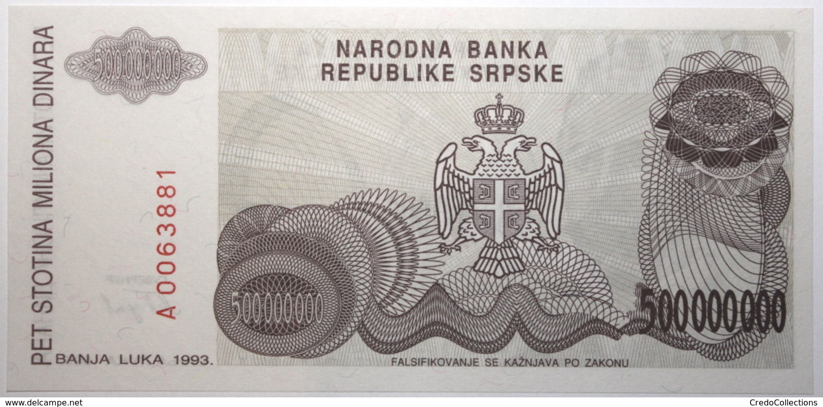 Bosnie-Herzégovine - 500000000 Dinara - 1993 - PICK 158a - NEUF - Bosnia And Herzegovina