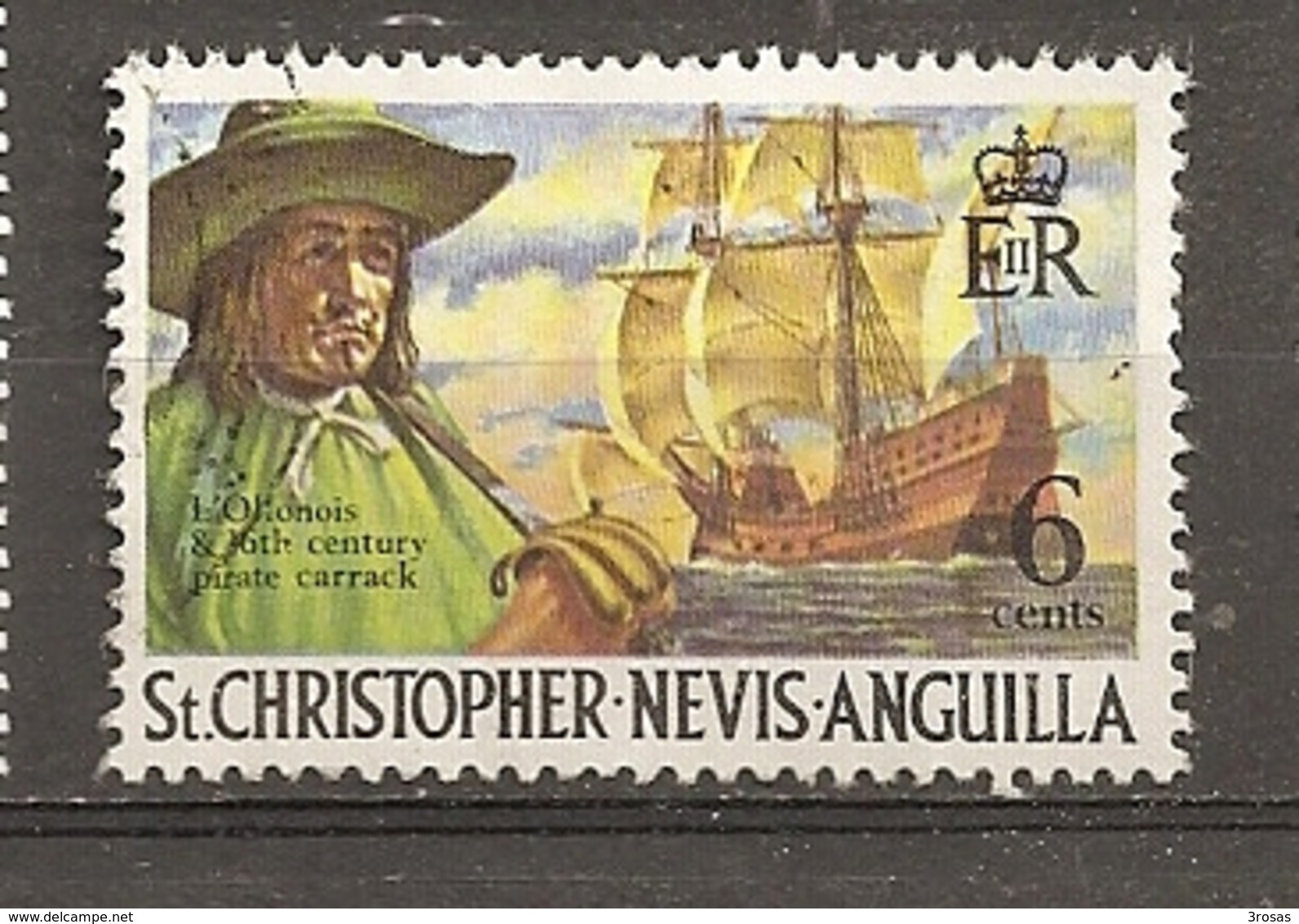 Saint Christopher 1970 Pirate With Bateau Ship Obl - St.Kitts And Nevis ( 1983-...)