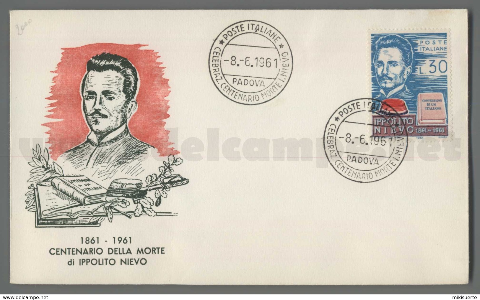 C6692 Italia FDC 1961 CENTENARIO MORTE IPPOLITO NIEVO RIMINI CIRCOLO FILATELICO - FDC