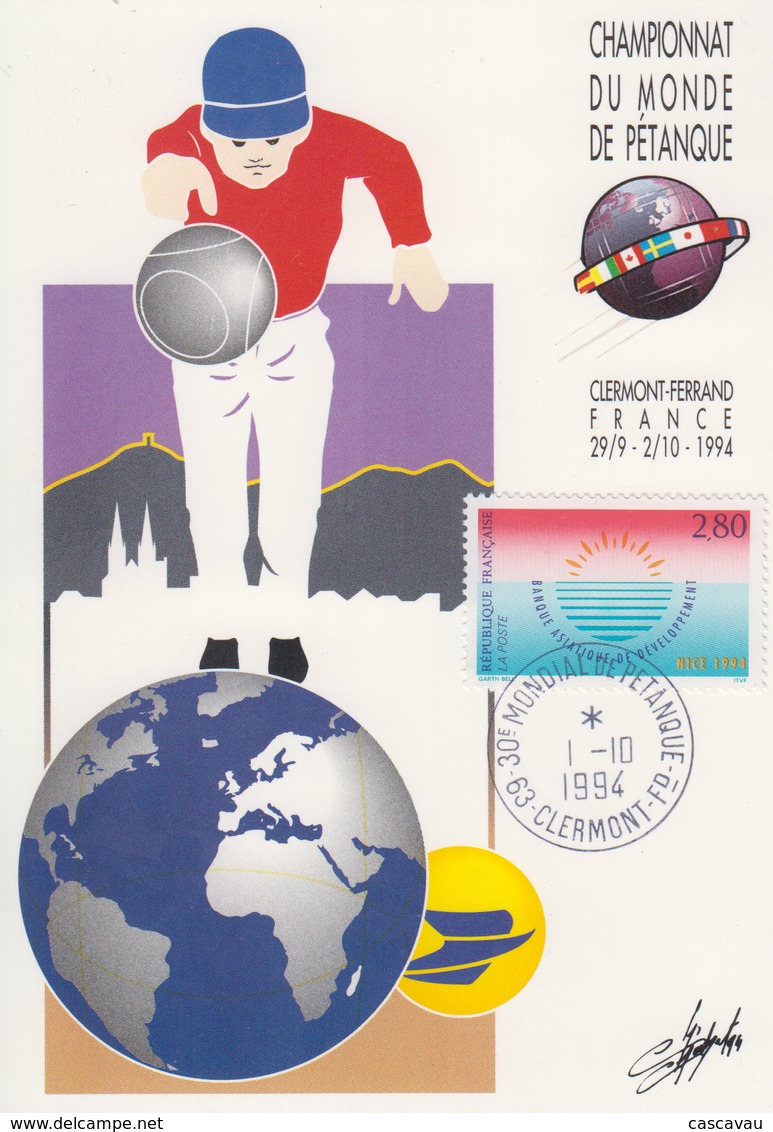 Carte  FRANCE   Championnat  Du  Monde  De  Pétanque   CLERMONT  FERRAND   1994 - Pétanque