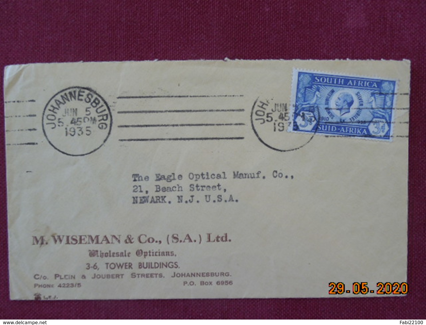 Lettre D'Afrique Du Sud De 1935 Pour Les USA - Nouvelle République (1886-1887)