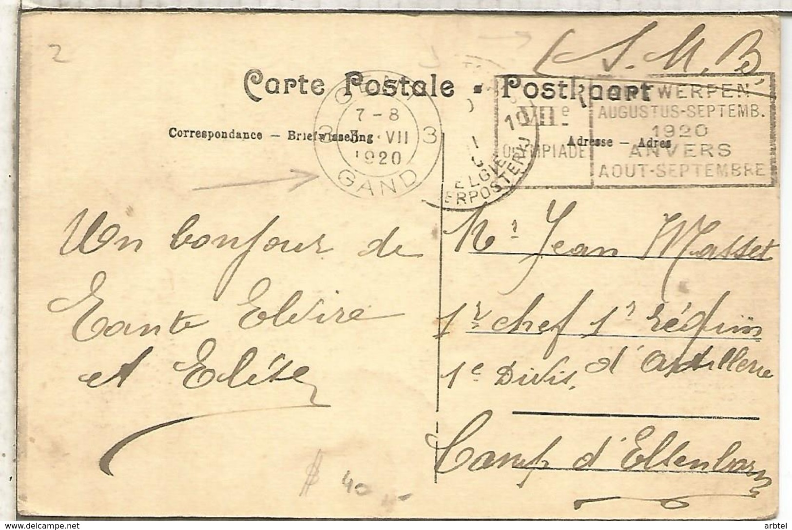 BELGICA GAND GENT 193O TP CORREO MILITAR CON MAT JUEGOS OLIMPICOS DE AMBERES DE 1920 - Summer 1920: Antwerp