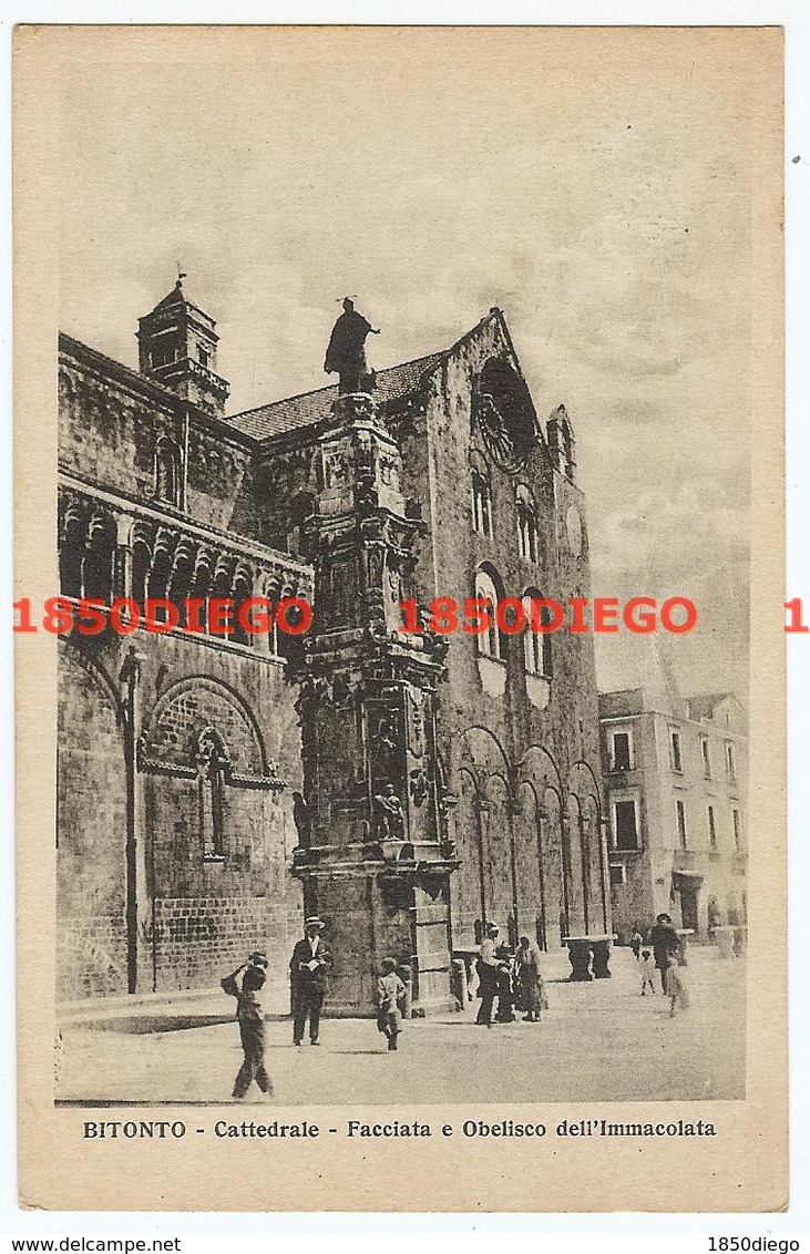 BITONTO - CATTEDRALE - FACCIATA E OBELISCO DELL'IMMACOLATA F/PICCOLO VIAGGIATA 1928 ANIMATA - Bitonto