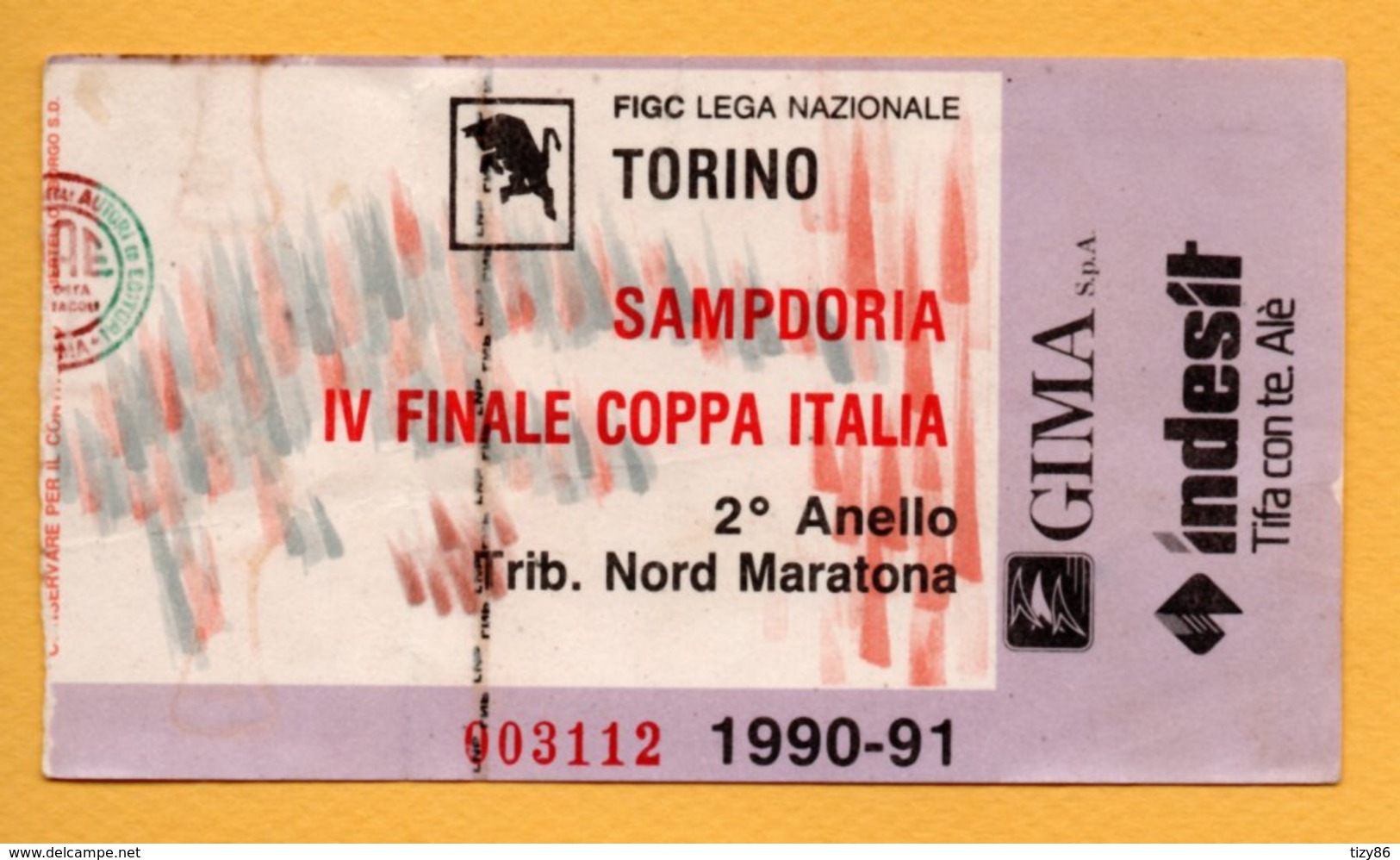 Biglietto Ingresso Stadio Torino-Sampdoria 1990/91 - Tickets - Entradas