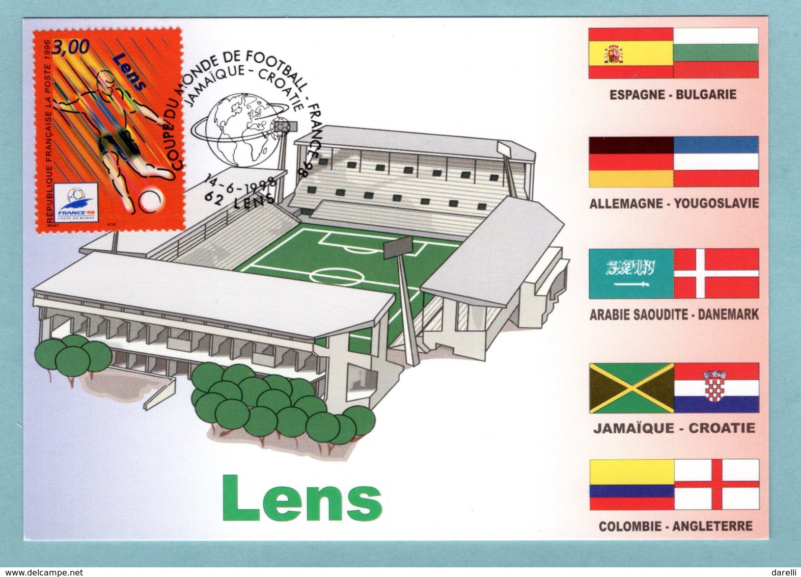 Carte Maximum 1998 - France 98 Coupe Du Monde De Football - Lens - YT 3010 - 62 Lens - 1990-1999