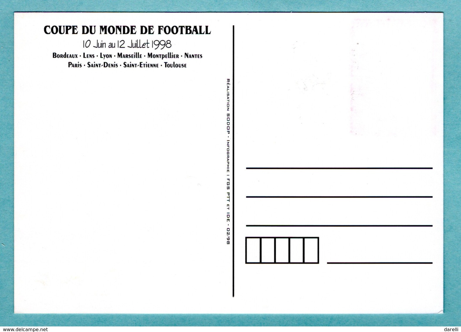 Carte Maximum 1998 - France 98 Coupe Du Monde De Football - Lens - YT 3010 - 62 Lens - 1990-1999