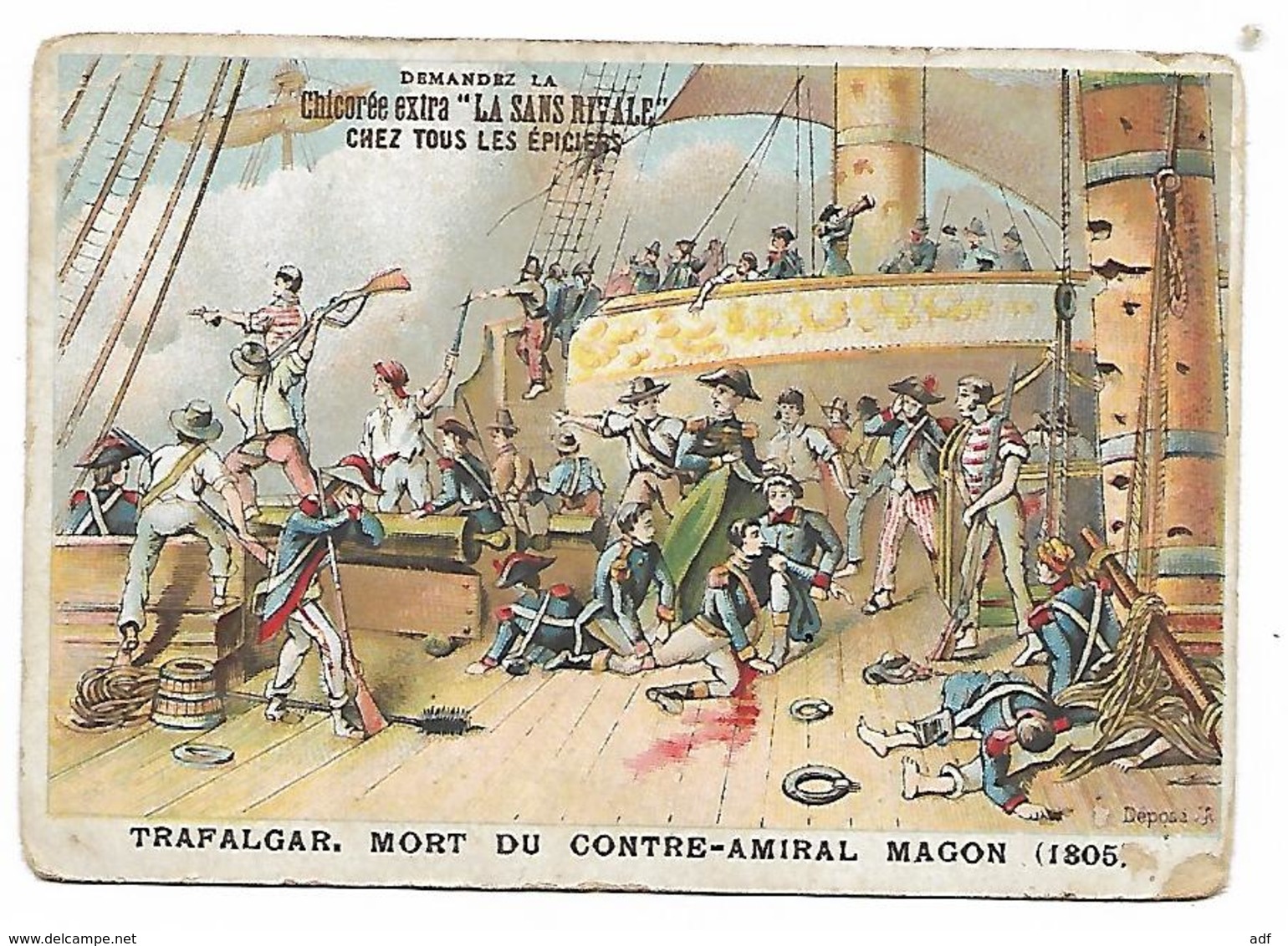 IMAGE CHROMO TRAFALGAR, MORT DU CONTRE AMIRAL MAGON, PUB CHICOREE LA SANS RIVALE - Sonstige & Ohne Zuordnung