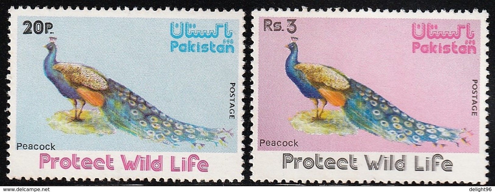 1976 Pakistan Wildlife Protection: Indian Peafowl Set (** / MNH / UMM) - Peacocks