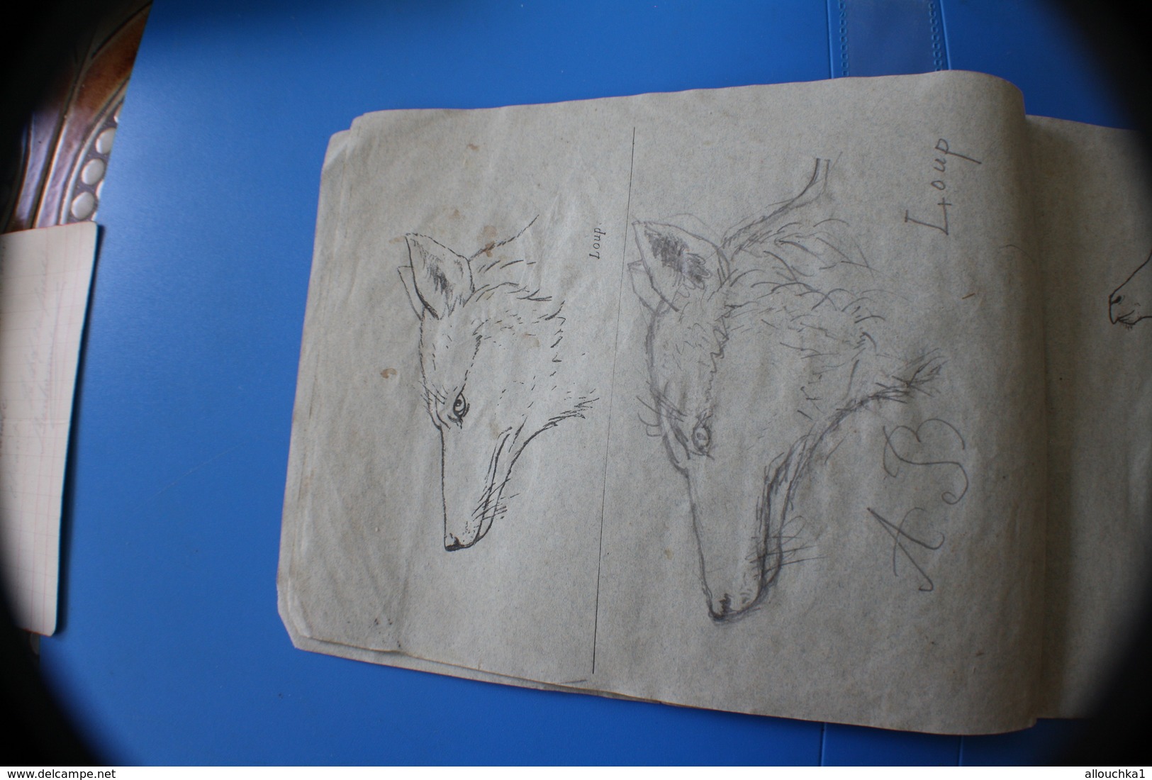 MONIEUX 84-1870 TRÈS ANCIEN CAHIER DE DESSIN MODÈLES A DESSINER-BICHE-RHINO-OURS-CHAMOIS-CHEVREUIL-LOUP-GIRAFE-CERF-LION