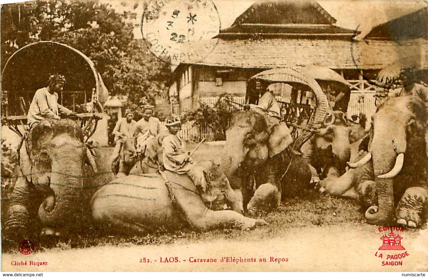 Cpa LAOS - Caravane D' Eléphants Au Repos - Laos