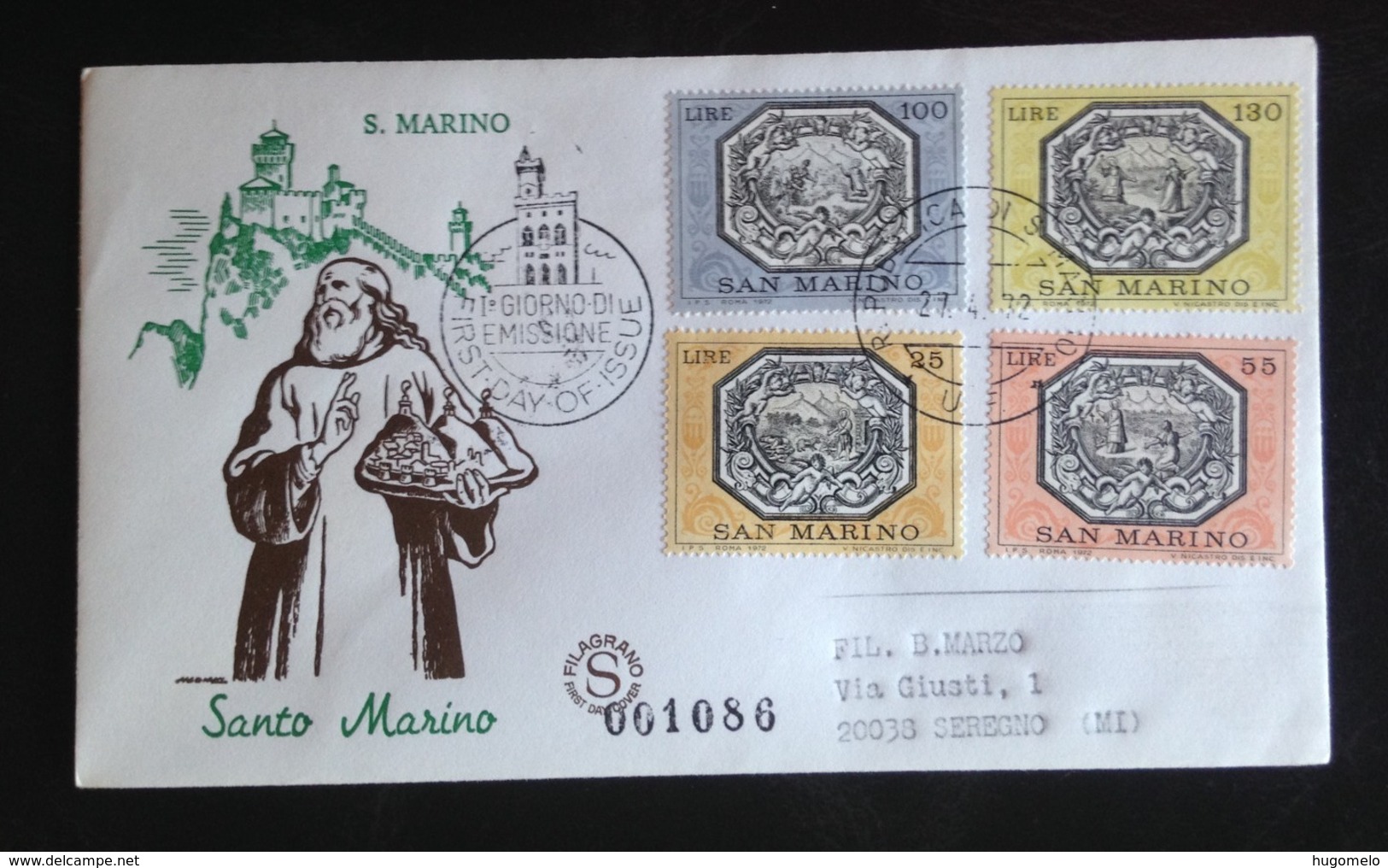 San Marino, Circulated FDC, « SANTO MARINO », 1972 - FDC