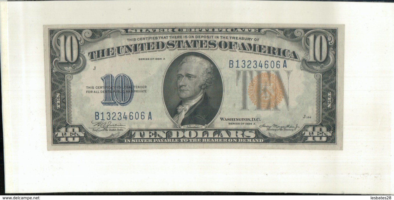 Billet 10 Dollars Hamilton - Yellow Seal 1934 A  ÉTATS-UNIS D'AMÉRIQUE (Urgence Émission Militaire) ( Mai 2020  045) - Washington