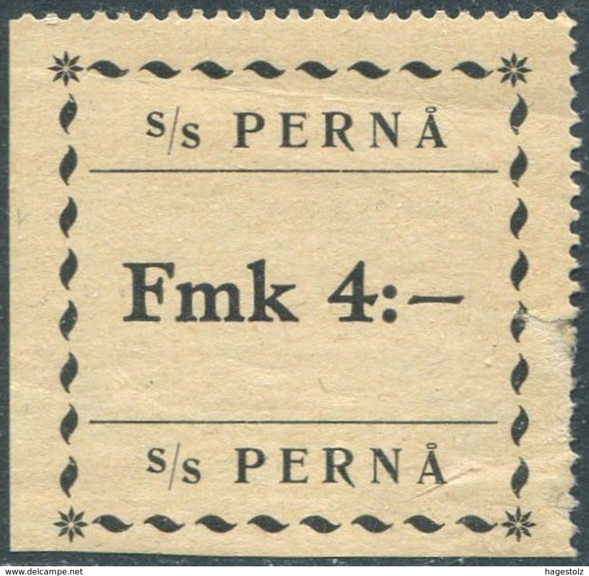 Finland 1920 Pernå Shipping Co. 4 Fmk ** Local Parcel Freight Stamp Ship Mail Private Post Schiffspost Paketmarke Colis - Schiffe
