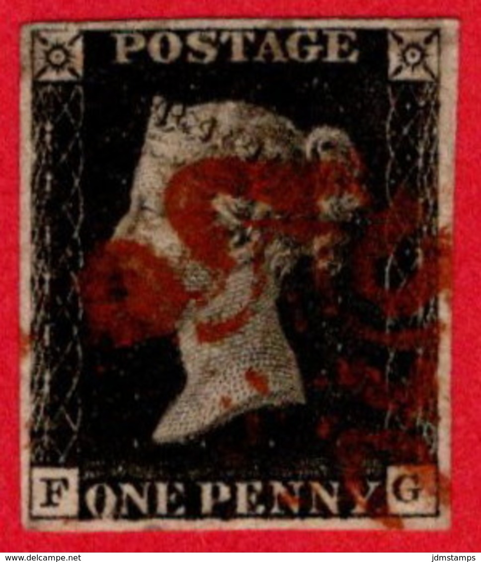 GBR SC #1 U (F,G) 1840 Queen Victoria 4 Margins W/red MC Cancel CV $390.00 - Used Stamps