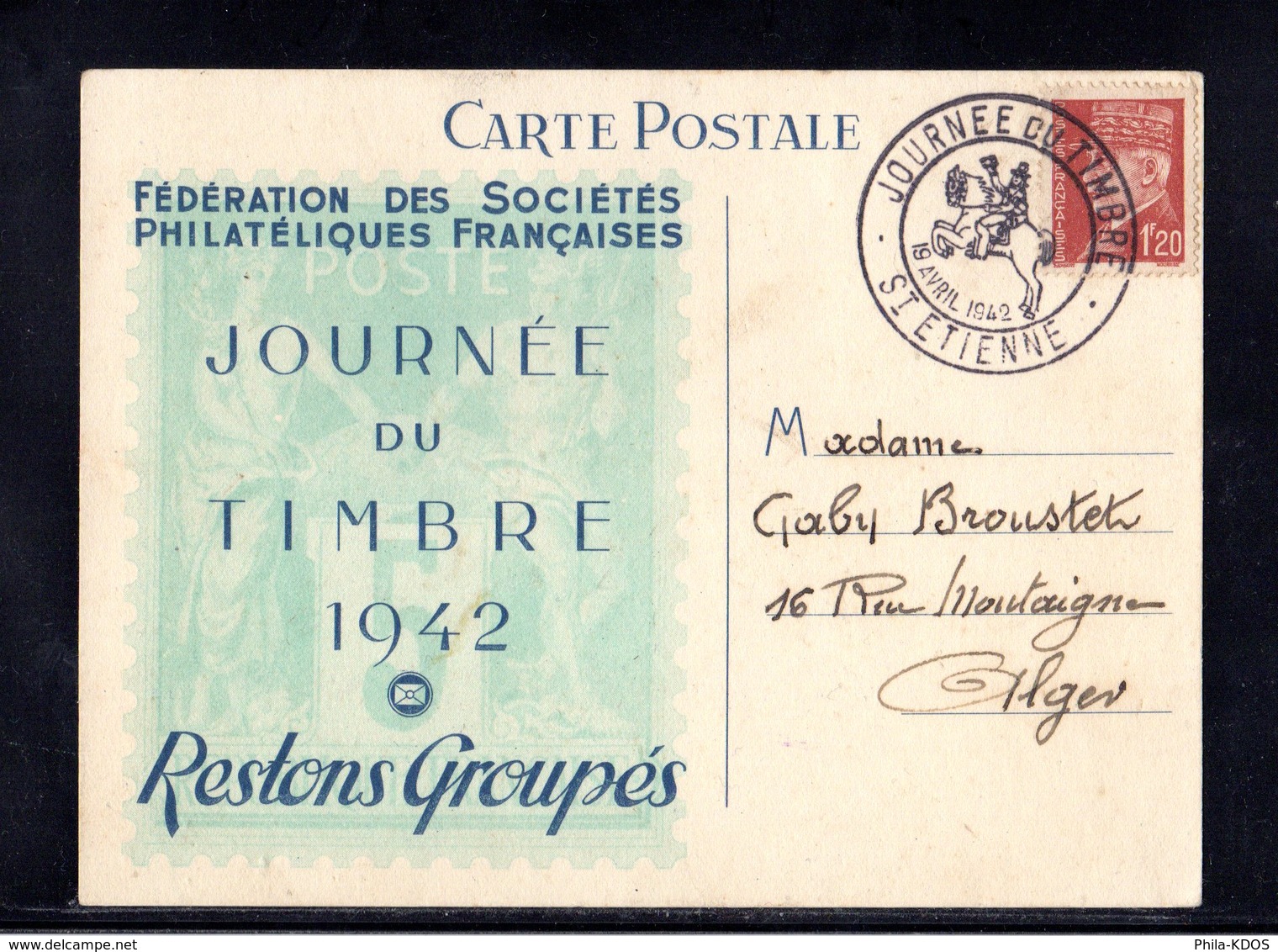 " JDT 1942 : PETAIN " Sur Carte Maximum De 1942. Oblitération Saint-Etienne. N° YT 515 Voir Les 2 Scans Parfait état CM - 1940-1949