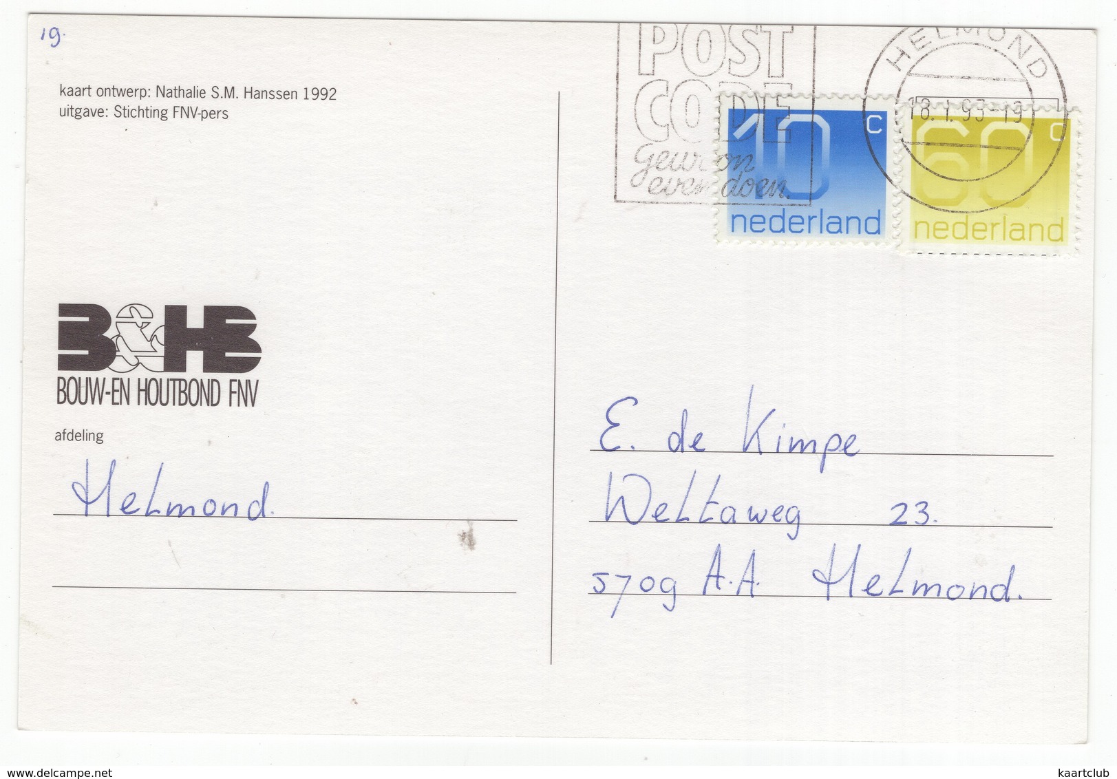 BOUW- EN HOUTBOND FNV - Afdeling Helmond - 'Gefeliciteerd !' - (Holland) - 1992 - Syndicats