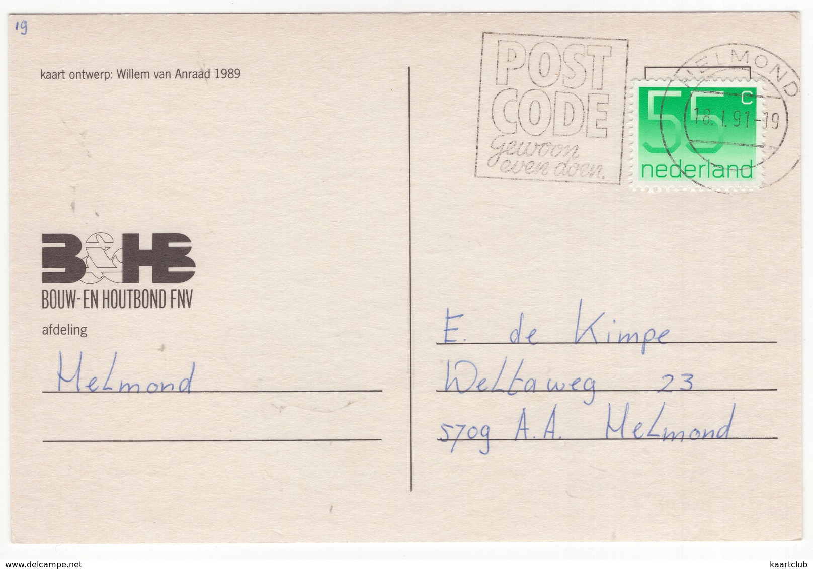 BOUW- EN HOUTBOND FNV - Afdeling Helmond - 'Gefeliciteerd' - (Holland) - 1989 - Vakbonden