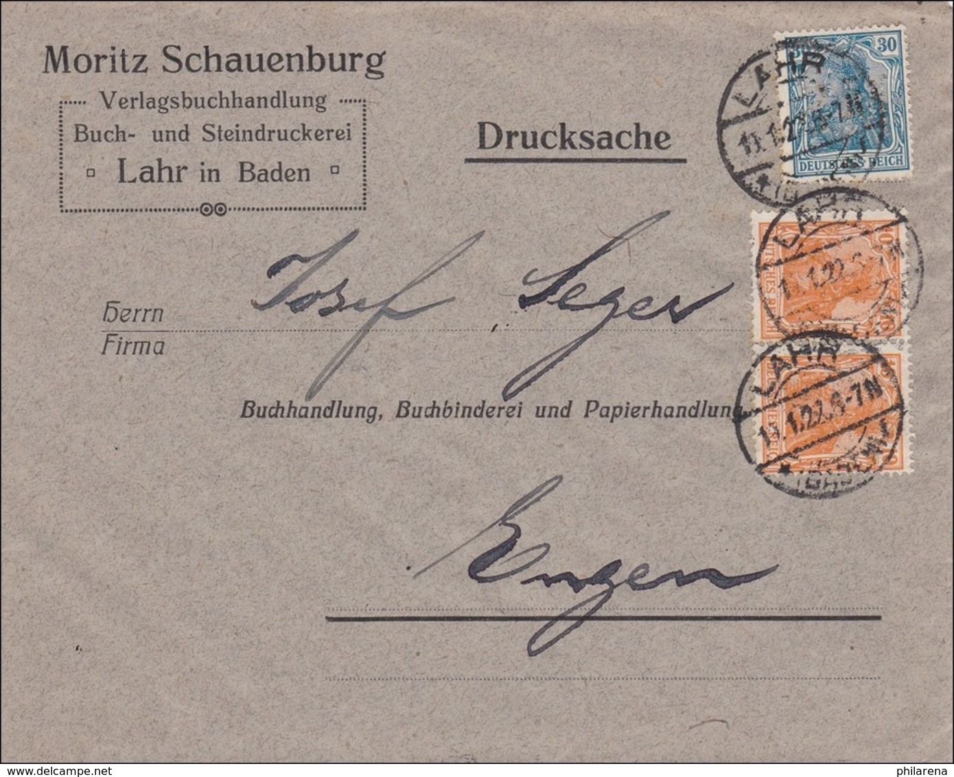 Perfin: Brief Aus Lahr/Baden, 1922, Moritz Schauenburg, Drucksache - Other & Unclassified