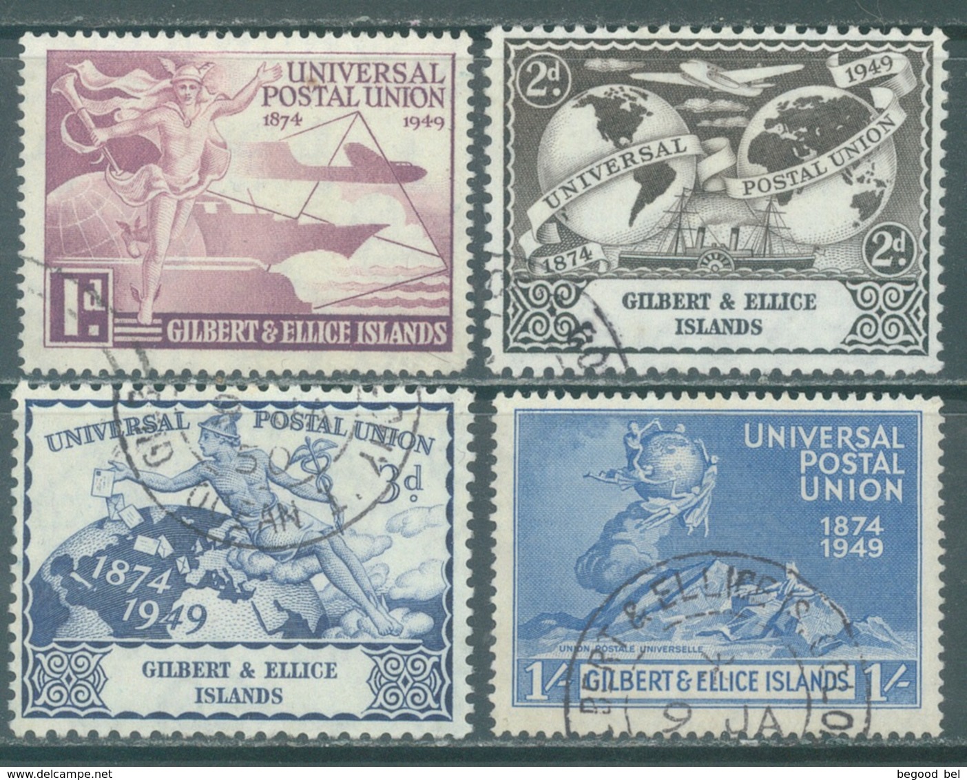 GILBERT ELLICE - USED/OBLIT. - 1949 - UPU 75th ANNIVERSARY - SG 59-62 Yv 54-57 Mi 54-57 Sc 56-59 -  Lot 21667 - Îles Gilbert Et Ellice (...-1979)