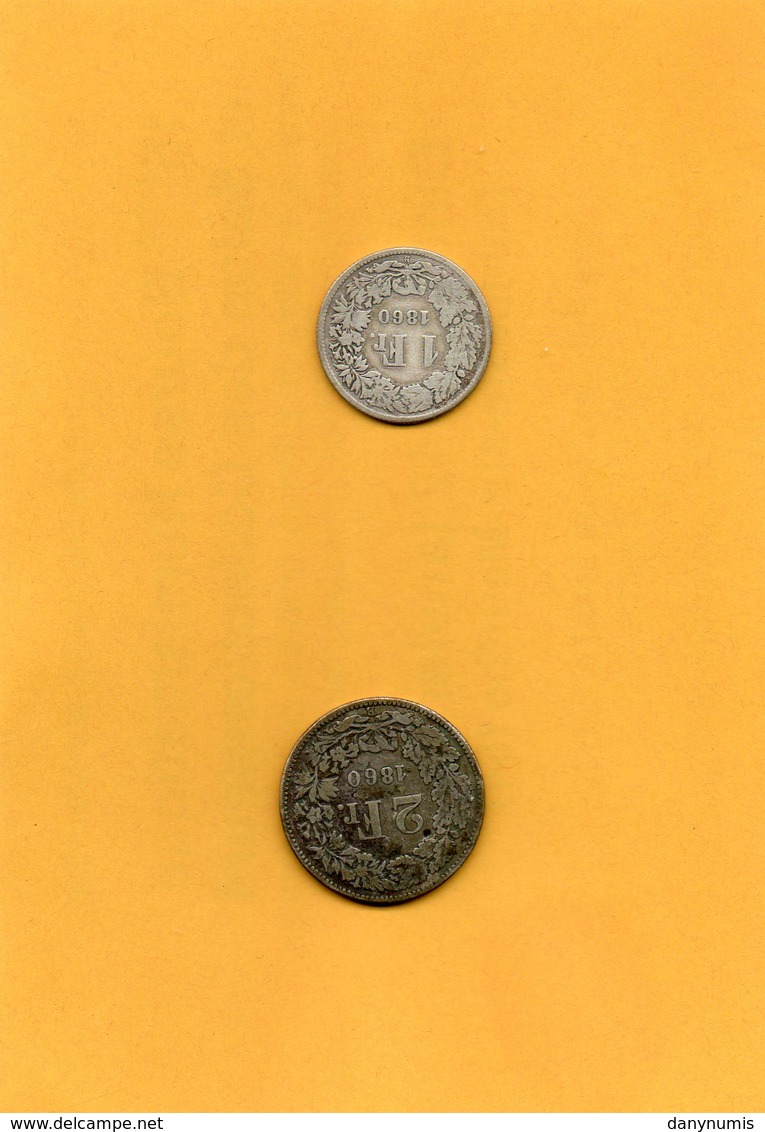 Monnaies SUISSE De 1 Et 2 Francs 1860 - Otros & Sin Clasificación