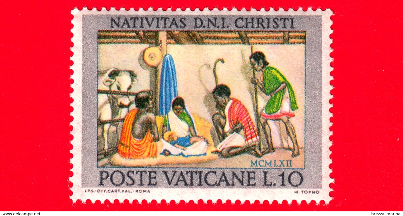 Nuovo - MNH - VATICANO  - 1962 - Natale - Natività Disegno Di Marcus Topno - 10 - Used Stamps