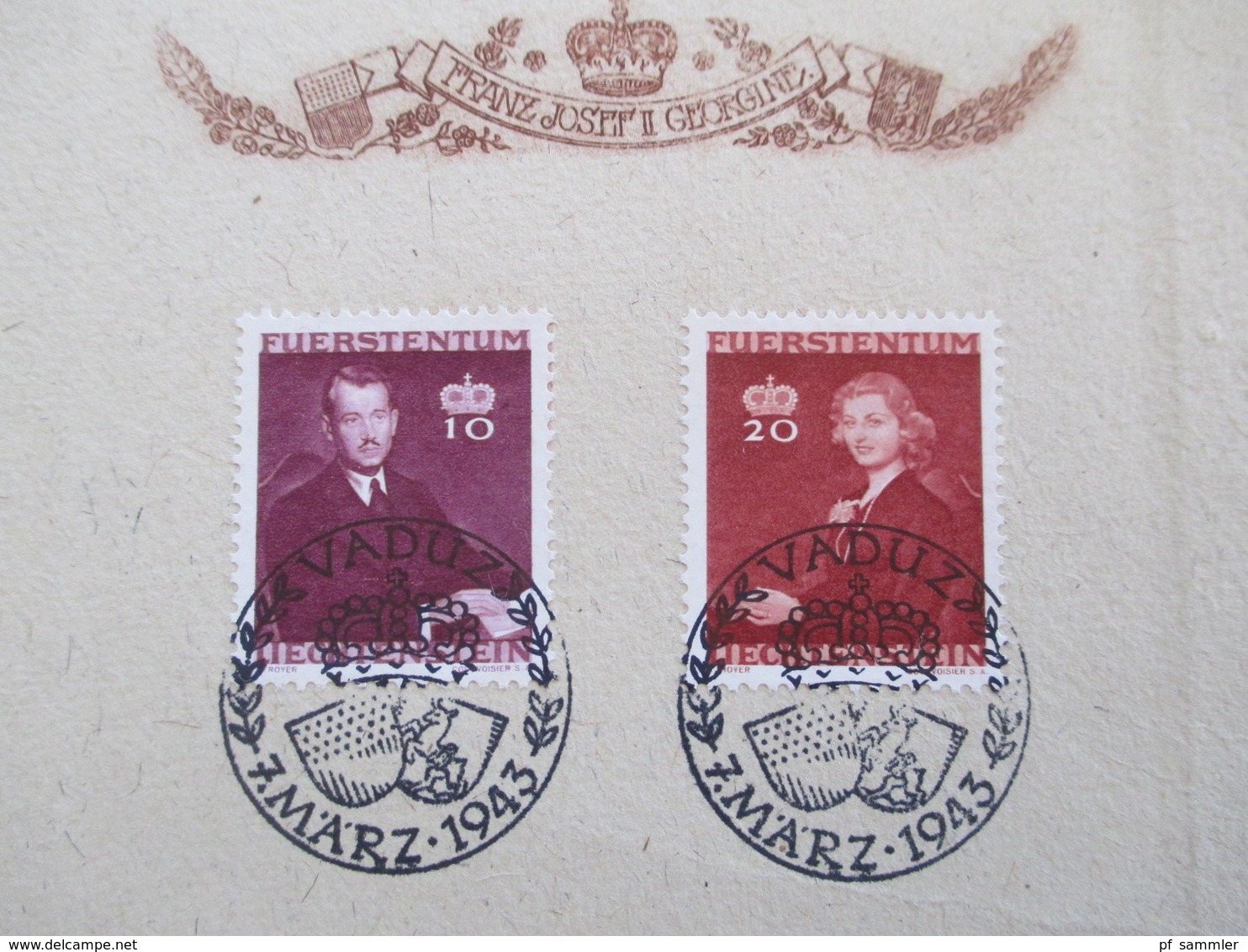 Liechtenstein 1943 Nr. 211 - 213 Hochzeit Franz Josef II Und Gräfin Gina Von Wilczek Sonderblatt / Sonderstempel FDC ?? - Storia Postale