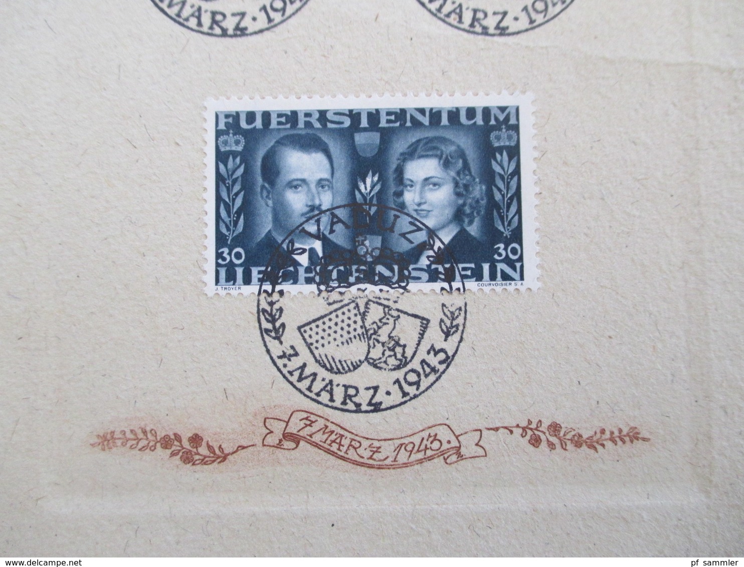 Liechtenstein 1943 Nr. 211 - 213 Hochzeit Franz Josef II Und Gräfin Gina Von Wilczek Sonderblatt / Sonderstempel FDC ?? - Lettres & Documents