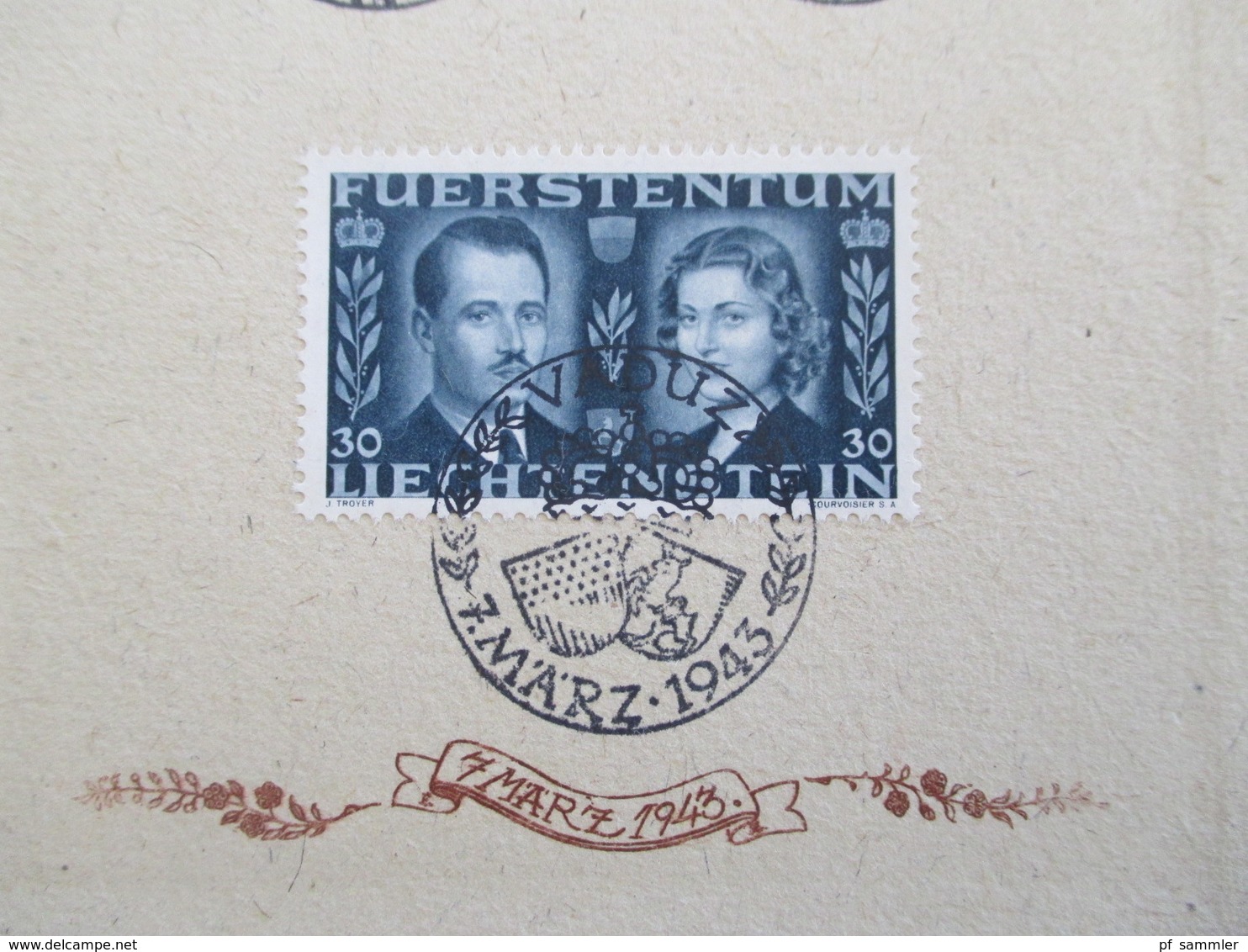 Liechtenstein 1943 Nr. 211 - 213 Hochzeit Franz Josef II Und Gräfin Gina Von Wilczek Sonderblatt / Sonderstempel FDC ?? - Storia Postale