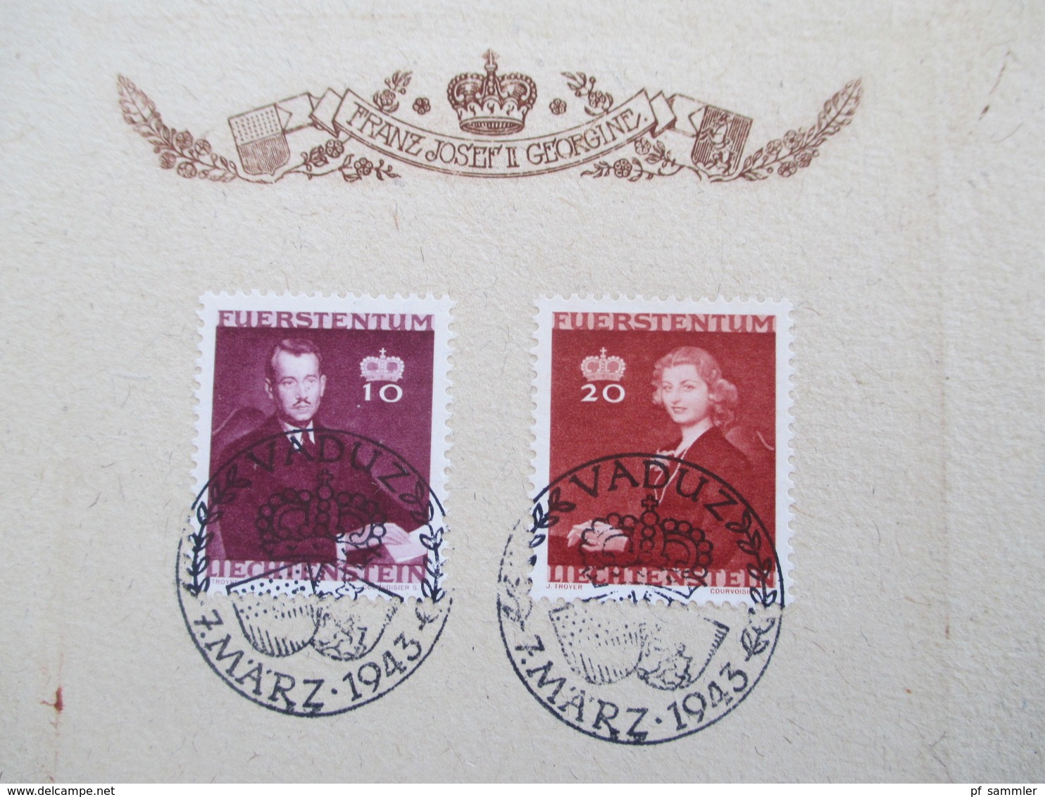 Liechtenstein 1943 Nr. 211 - 213 Hochzeit Franz Josef II Und Gräfin Gina Von Wilczek Sonderblatt / Sonderstempel FDC ?? - Storia Postale