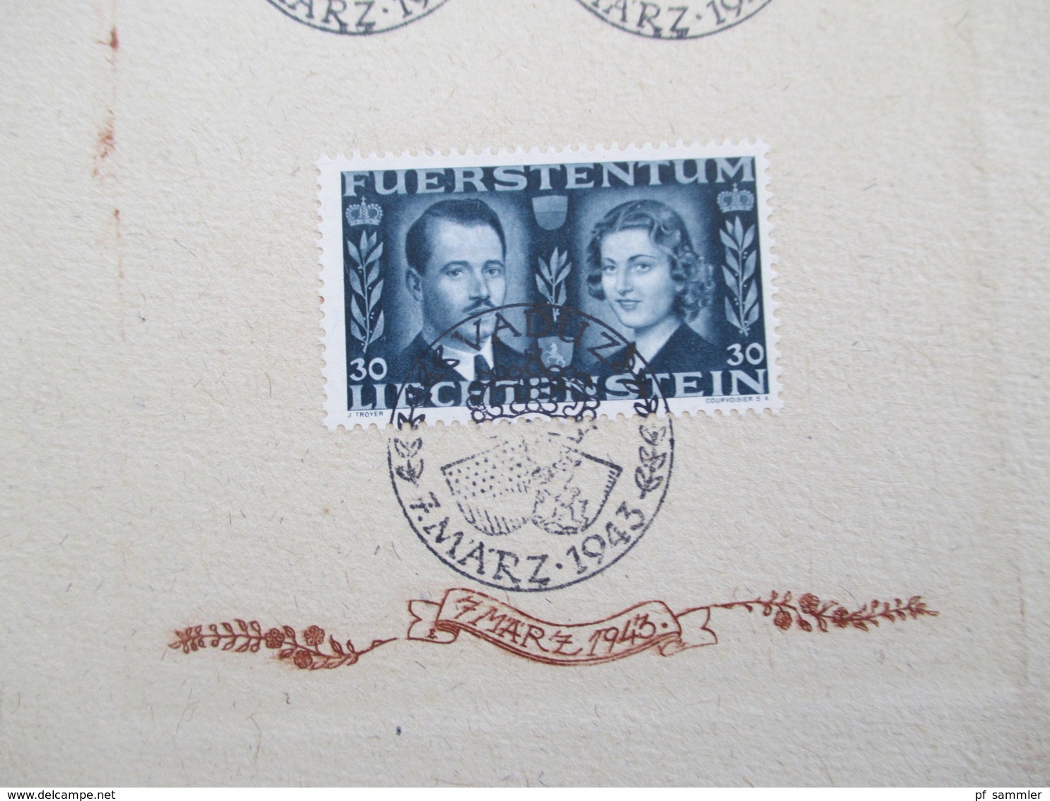 Liechtenstein 1943 Nr. 211 - 213 Hochzeit Franz Josef II Und Gräfin Gina Von Wilczek Sonderblatt / Sonderstempel FDC ?? - Brieven En Documenten