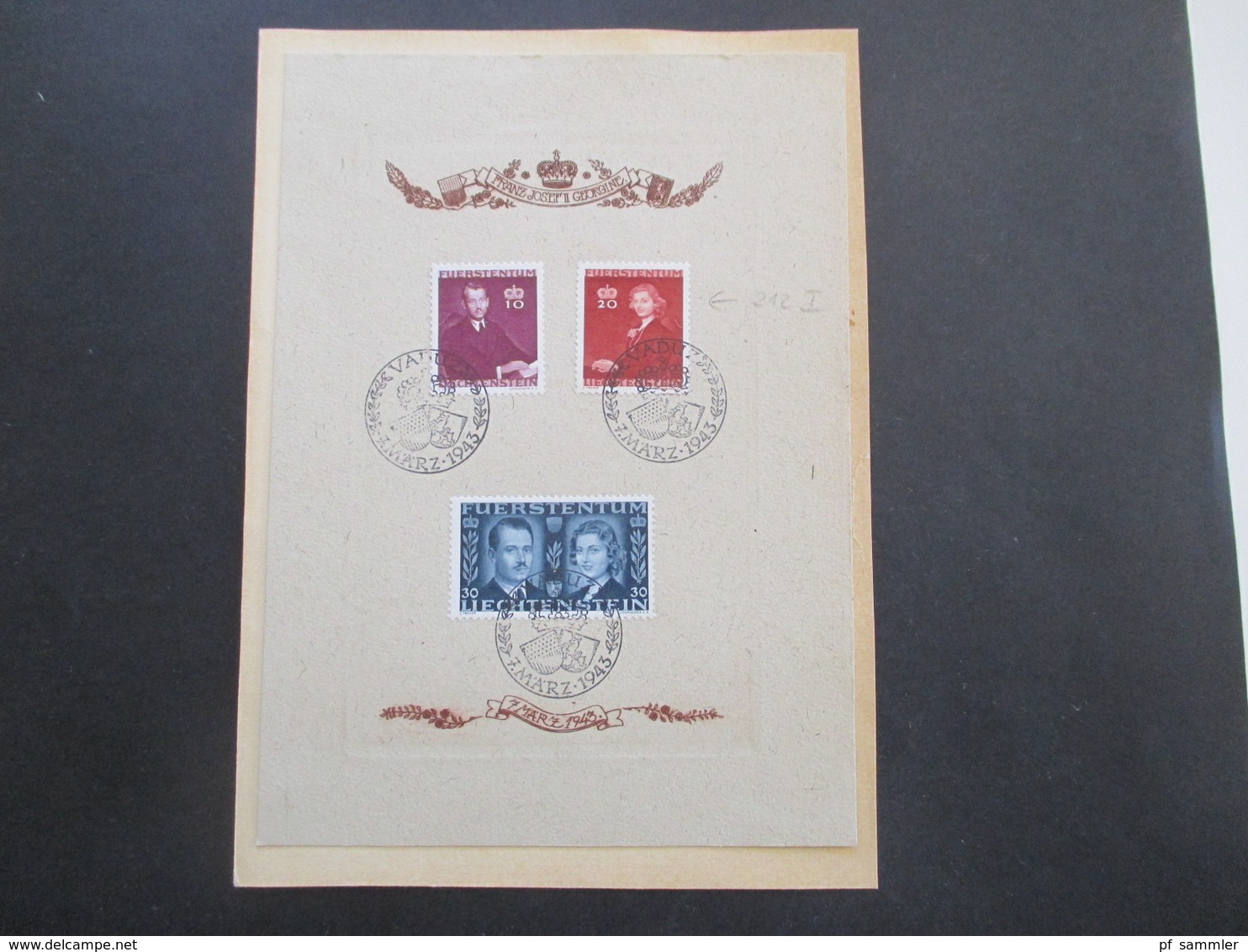 Liechtenstein 1943 Nr.211-213 Hochzeit Franz Josef II Und Gräfin Gina Von Wilczek Sonderblatt /Sonderstempel Eventl.PF I - Brieven En Documenten