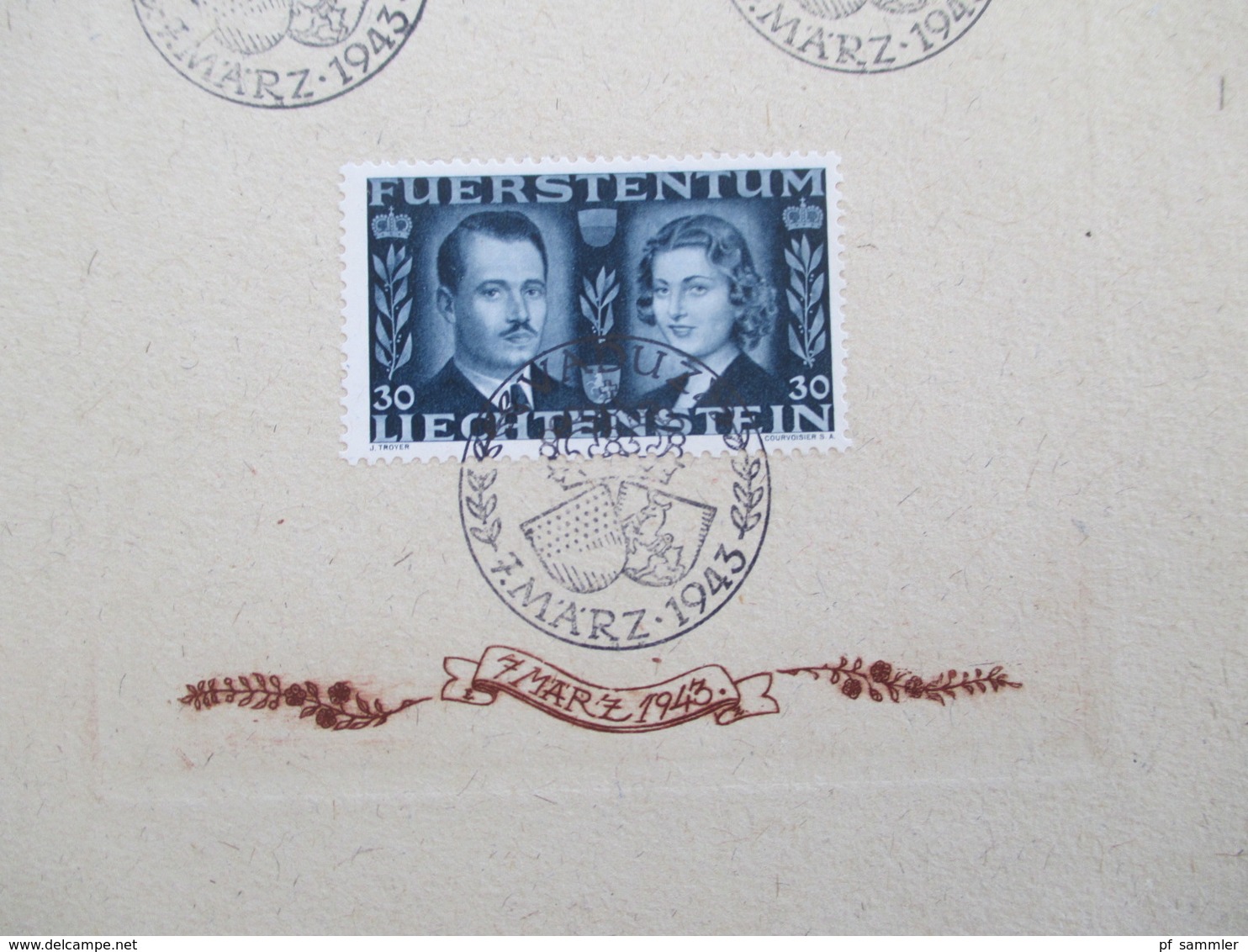 Liechtenstein 1943 Nr.211-213 Hochzeit Franz Josef II Und Gräfin Gina Von Wilczek Sonderblatt /Sonderstempel Eventl.PF I - Briefe U. Dokumente