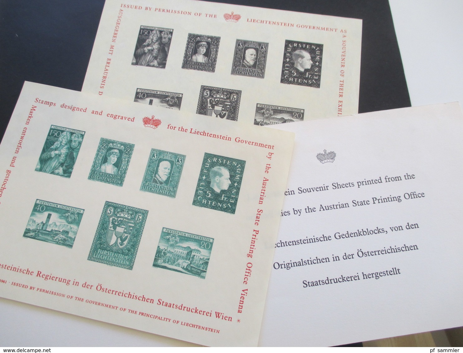 Liechtenstein 1961 Souvenir Sheets Im Andenken An Die Exhibition London 1961 - Cartas & Documentos