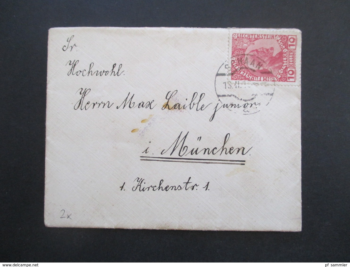 Liechtenstein Fürst Johann II. 1912 Nr. 2x EF Stempel Schaan Auslandsbrief Nach München Gesendet - Briefe U. Dokumente