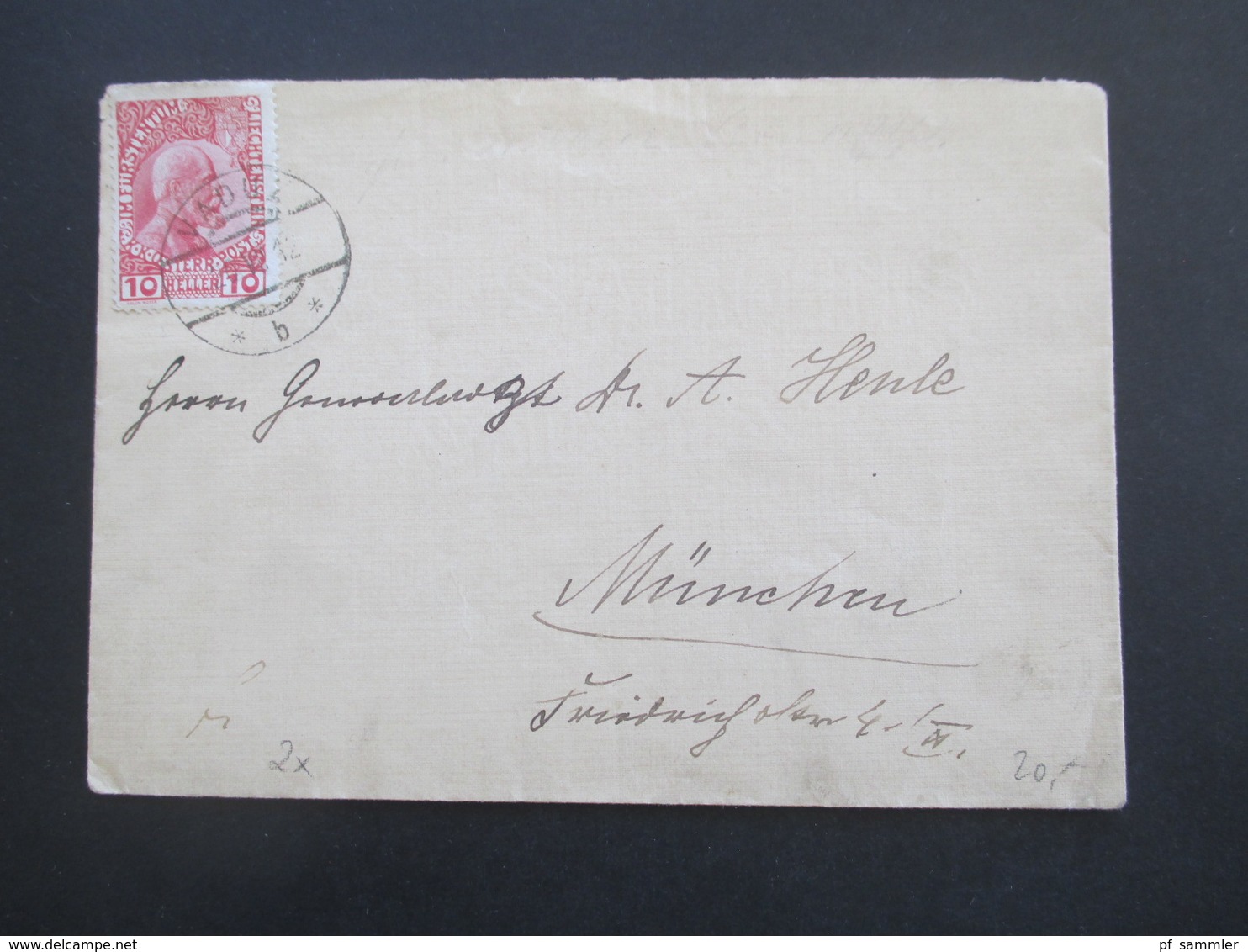 Liechtenstein Fürst Johann II. 1912 Nr. 2x EF Stempel Vaduz Auslandsbrief Nach München Gesendet - Storia Postale