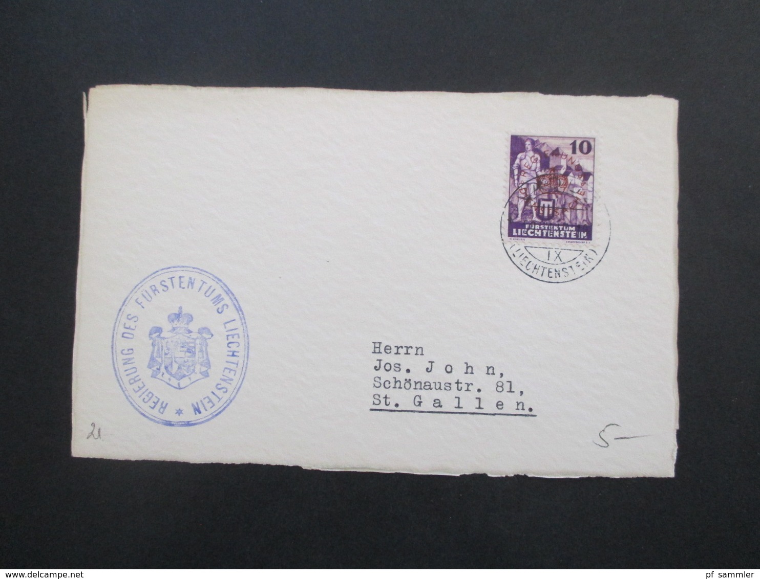 Liechtenstein 1937 Dienstmarke Nr. 21 mit Stempel der Regierung des Fürstentums Liechtenstein insgesamt 14 Karten