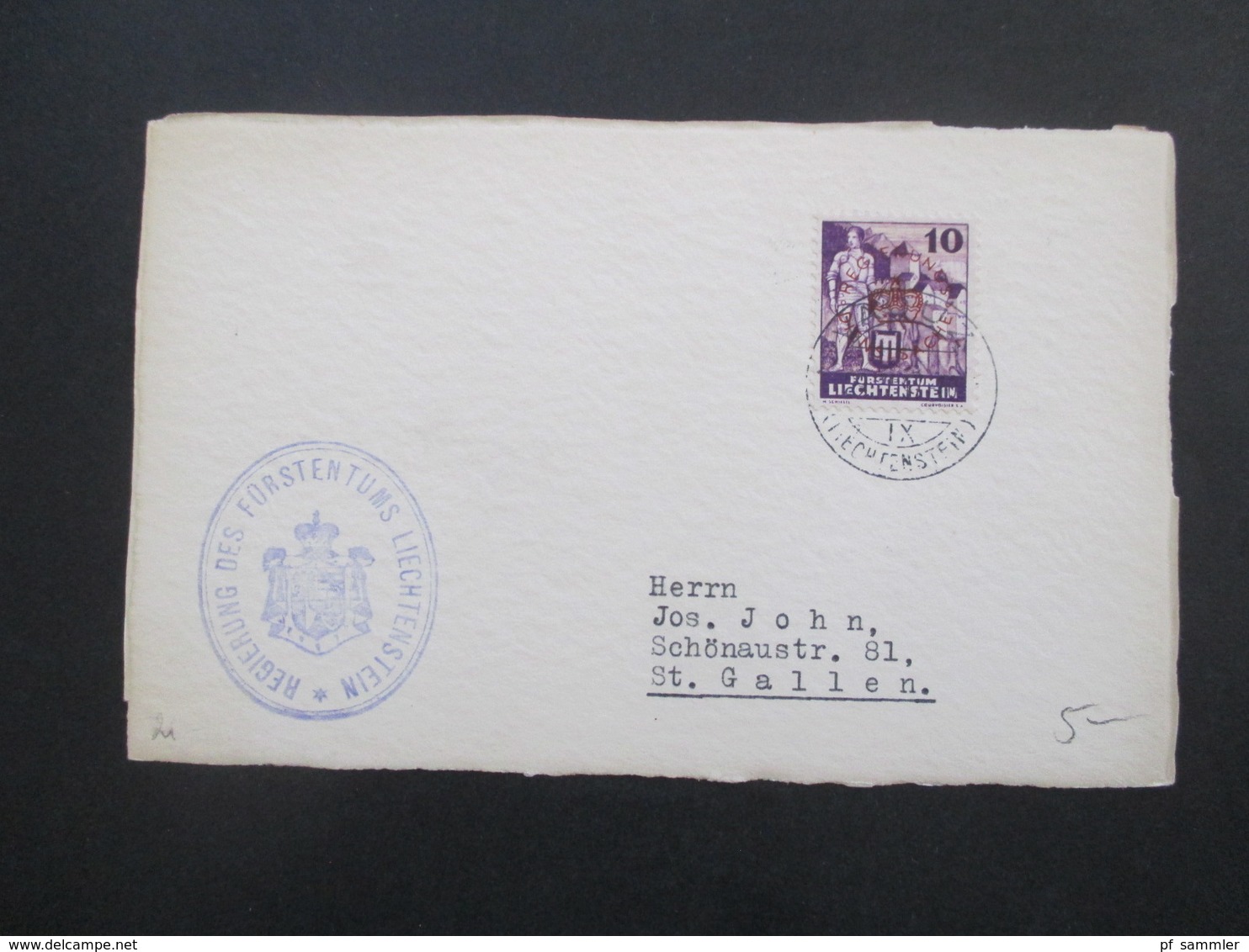 Liechtenstein 1937 Dienstmarke Nr. 21 mit Stempel der Regierung des Fürstentums Liechtenstein insgesamt 14 Karten