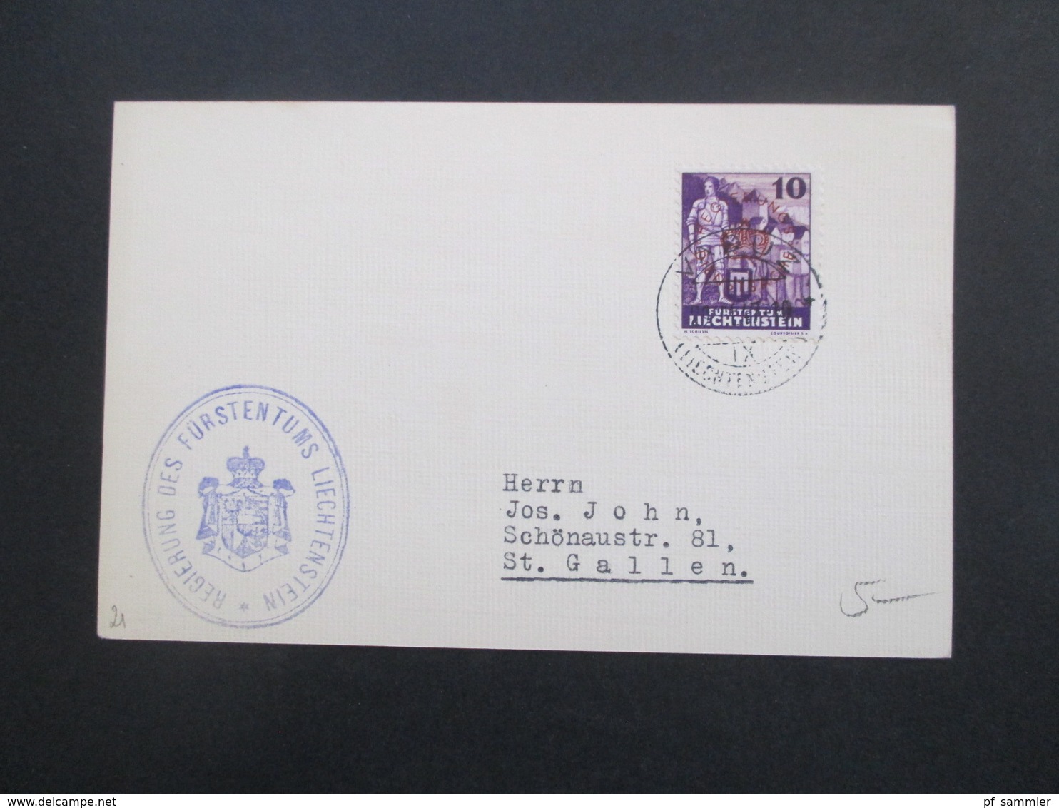 Liechtenstein 1937 Dienstmarke Nr. 21 mit Stempel der Regierung des Fürstentums Liechtenstein insgesamt 14 Karten