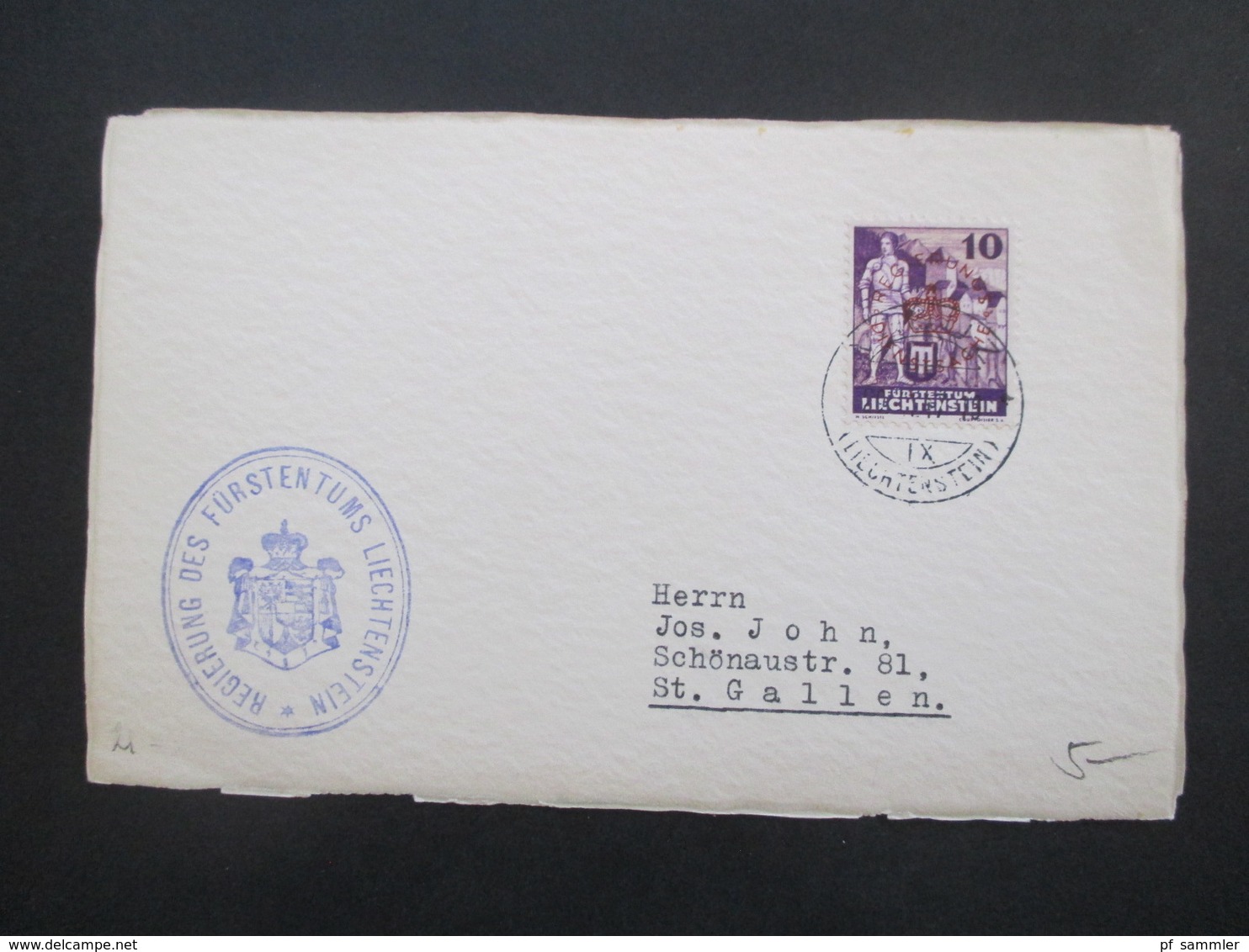 Liechtenstein 1937 Dienstmarke Nr. 21 mit Stempel der Regierung des Fürstentums Liechtenstein insgesamt 14 Karten