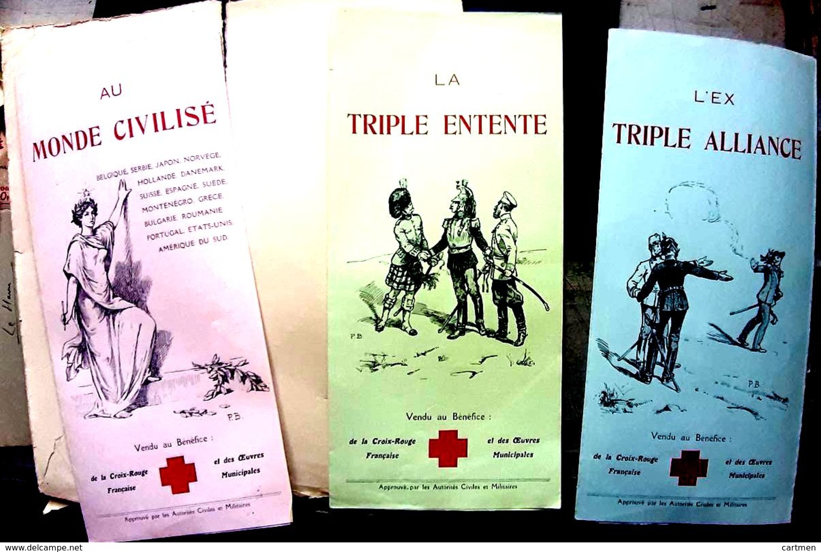 GRANDE GUERRE SOUVENIR DE LA GUERRE 1914 RARE ENSEMBLE SUR LES TRIPLE ENTENTE ET ALLIANCE CROIX ROUGE  1914 - 1914-18