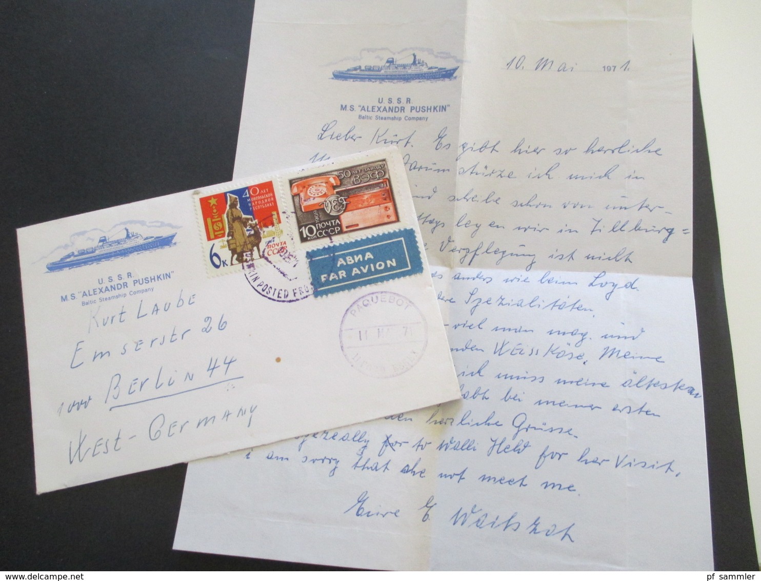UdSSR 1971 Schiffspost Brief Mit Inhalt U.S.S.R. M.S. Alexandr Pushkin Mit Stempel Paquebot Iford Essex. Luftpost - Brieven En Documenten