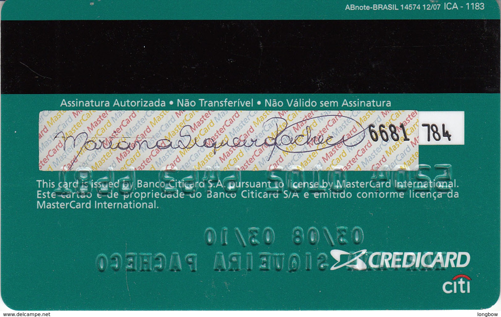 Brasil Credicard Citi , MasterCard - Cartes De Crédit (expiration Min. 10 Ans)