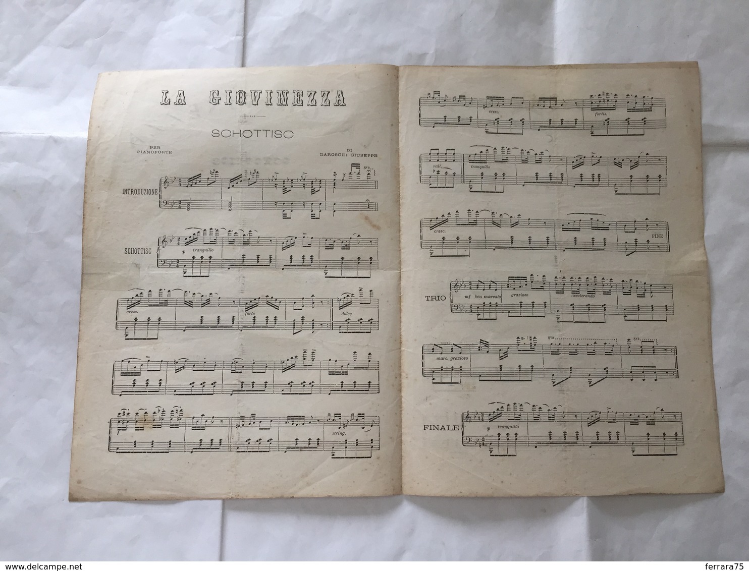 RISORGIMENTO SPARTITO MUSICALE LA GIOVINEZZA SCHOTTISC BAROSCHI GIUSEPPE 1874. - Partituren