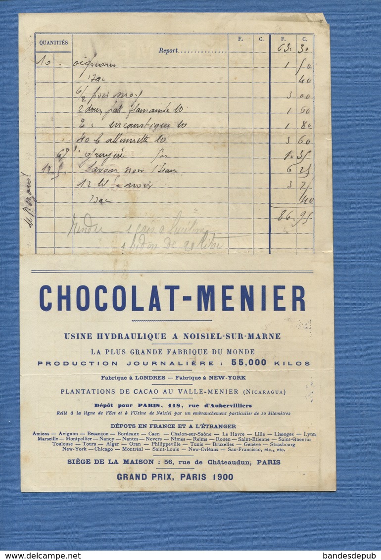 Chocolat Menier Facture Firmin Buisset  Fillette Parapluie épicerie Massieu Laigle  Dos Usine Noisiel Prix 1900 Paris - Alimentaire