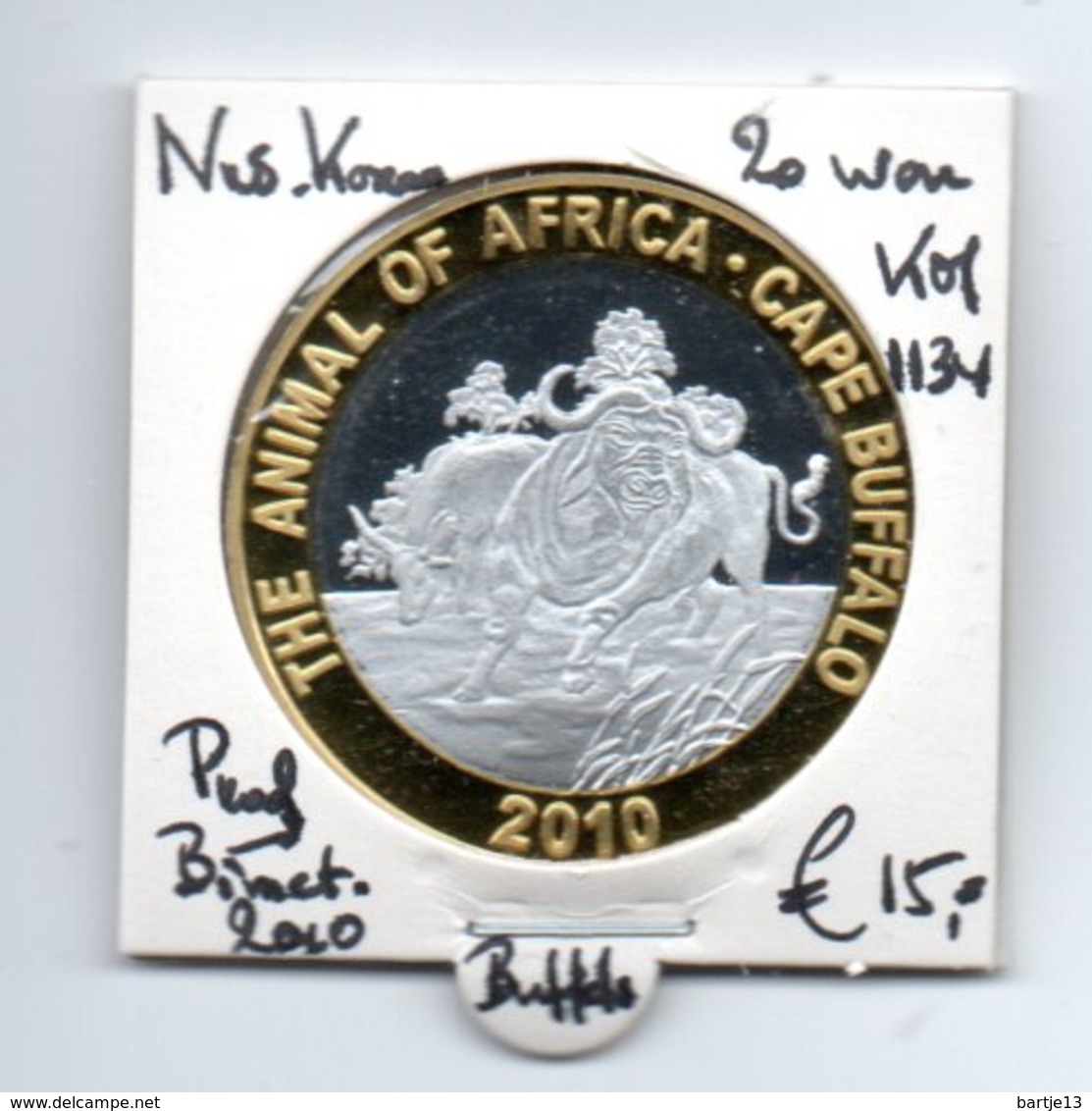 NOORD KOREA 20 WON 2010 PROOF BIMETAAL BUFFEL - Corée Du Nord