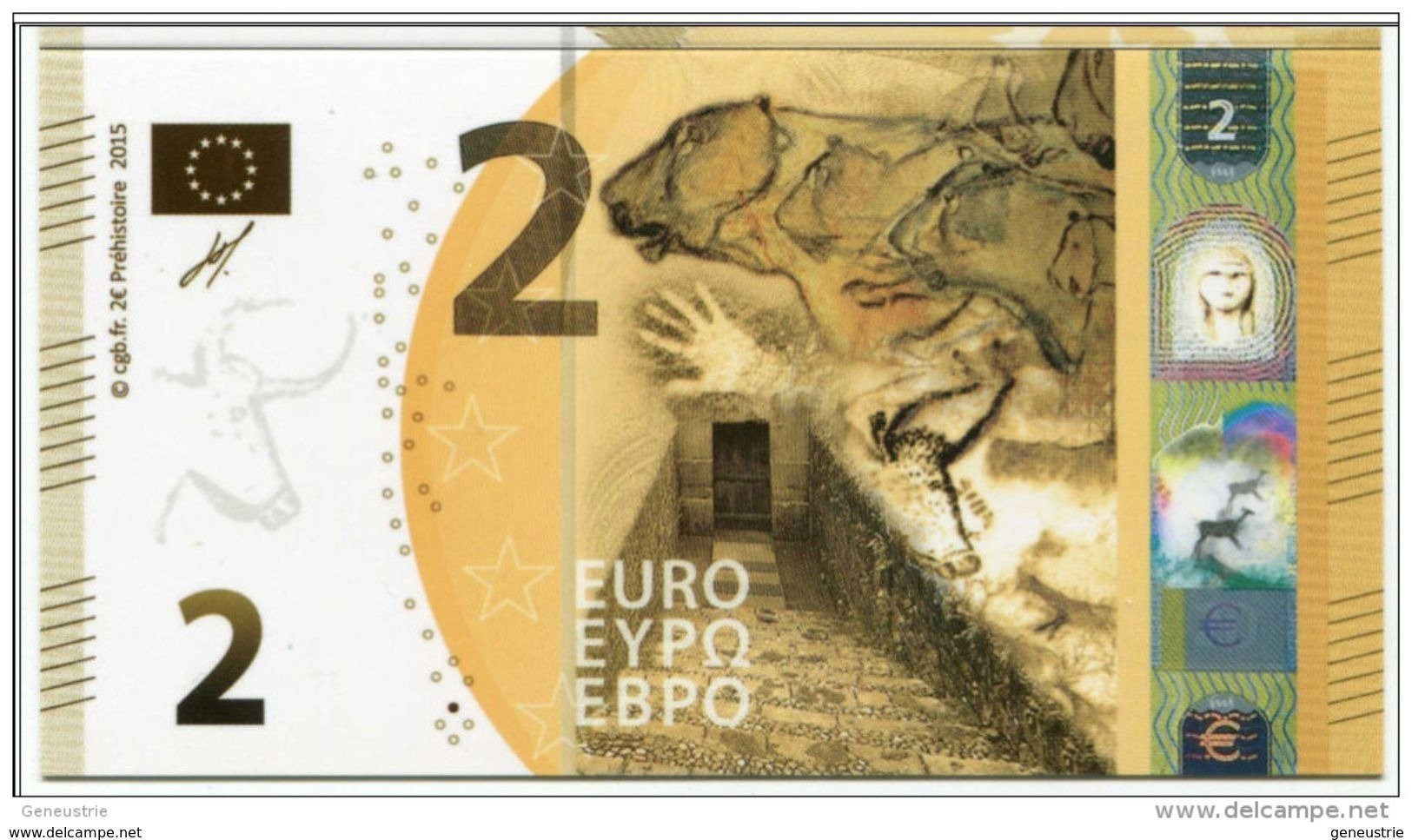 Belle Carte Représentant Un Billet Fictif De 2 Euros "CGB" 2015 Paris - Préhistoire - Euro Bank Note - Other & Unclassified