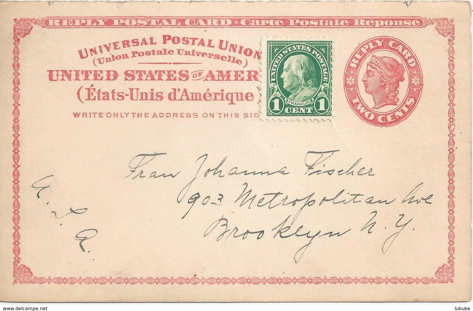 Reply Card  Nach Brooklyn           Ca. 1930 - 1921-40