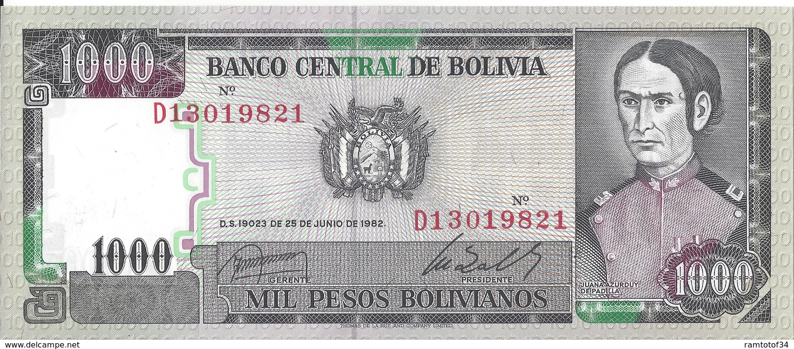 BOLIVIE - 1000 Pesos Bolivianos 1982 - UNC - Bolivien